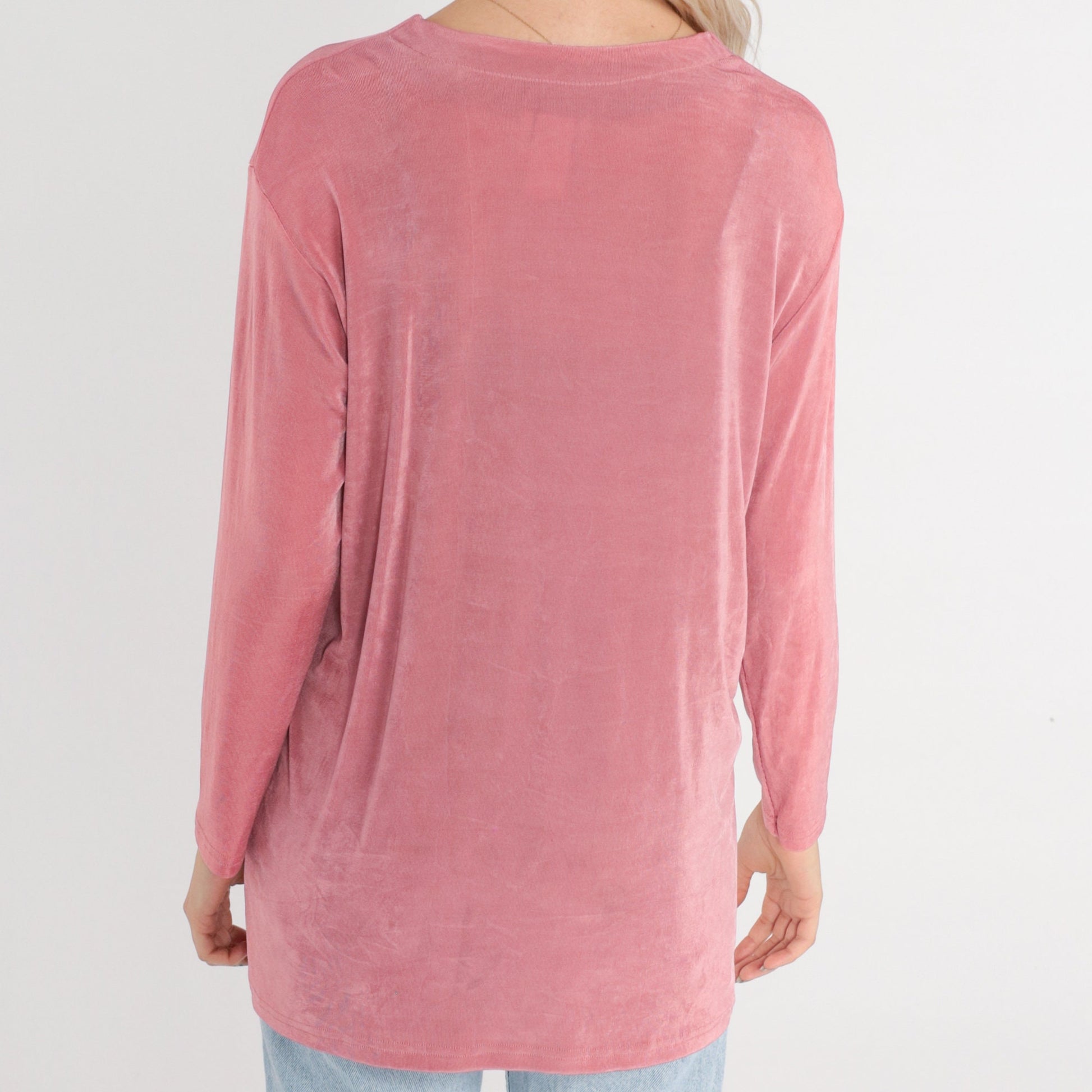 90s Dusty Pink Cardigan Sweater Button-Up Deep V-Neck Small