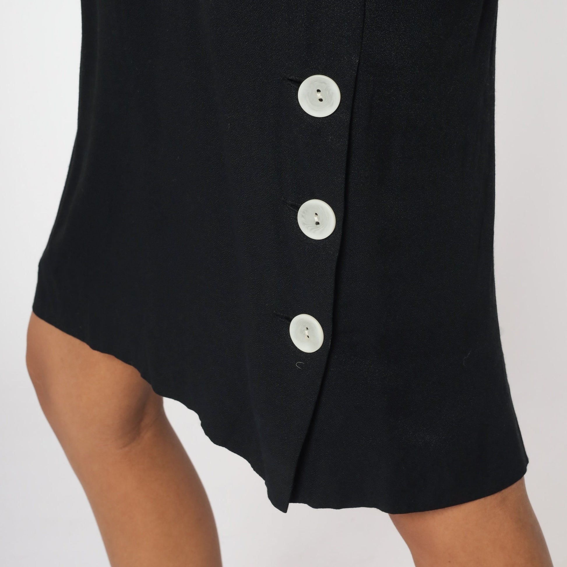 80s Color Block Shift Dress Black White Midi Long Sleeve Medium
