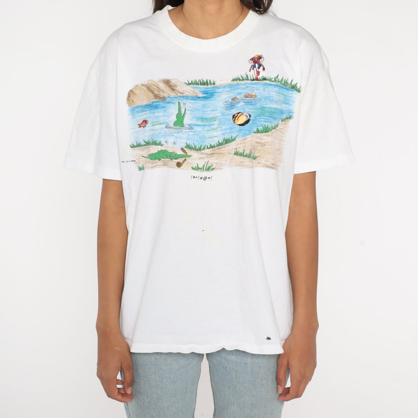 90s Golf Shirt Golfer Alligator Pond Graphic Tee White Cotton Large
