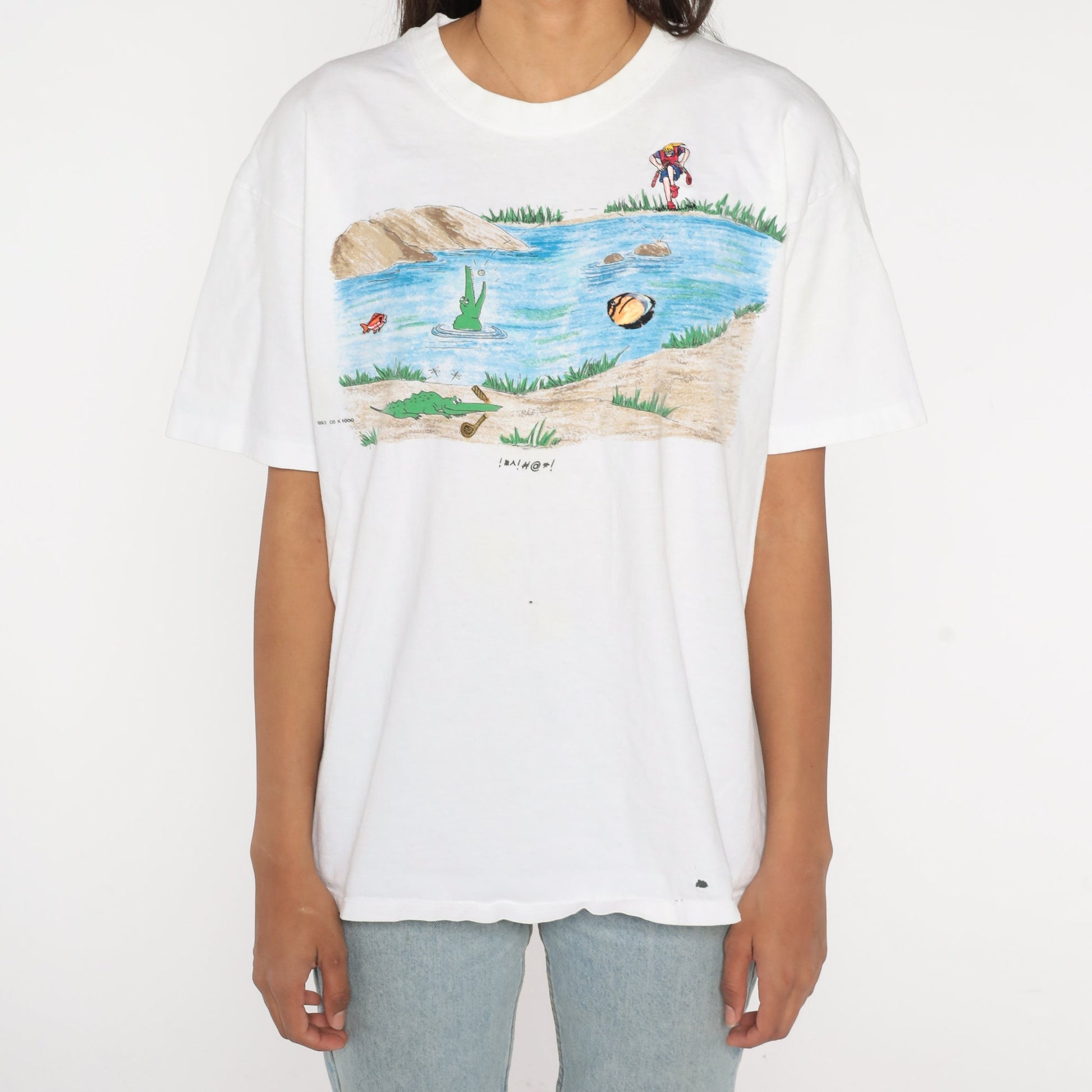 90s Golf Shirt Golfer Alligator Pond Graphic Tee White Cotton Large