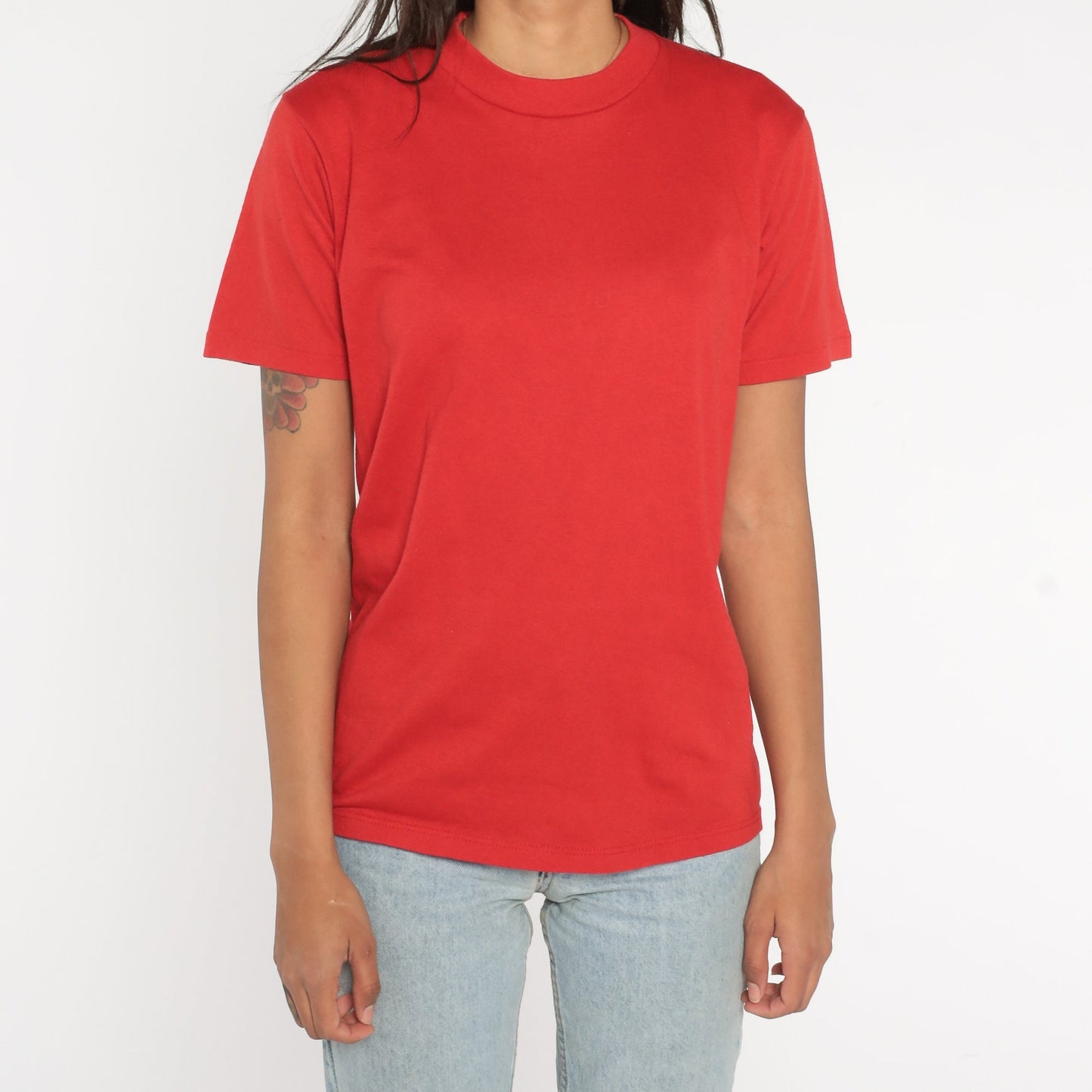 90s Jerzees Plain Red Crewneck T-Shirt Cotton Blend Small