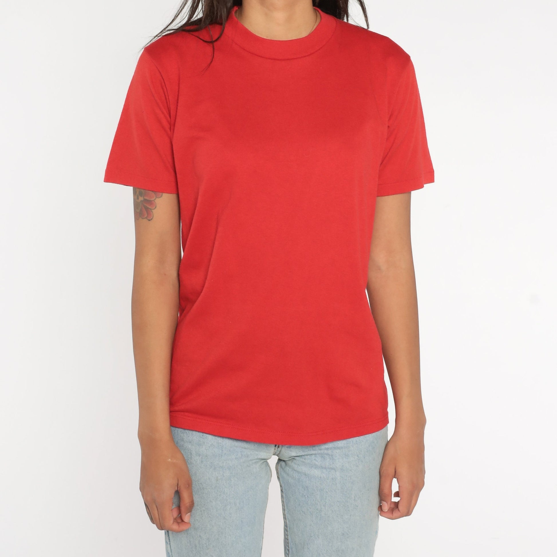 90s Jerzees Plain Red Crewneck T-Shirt Cotton Blend Small