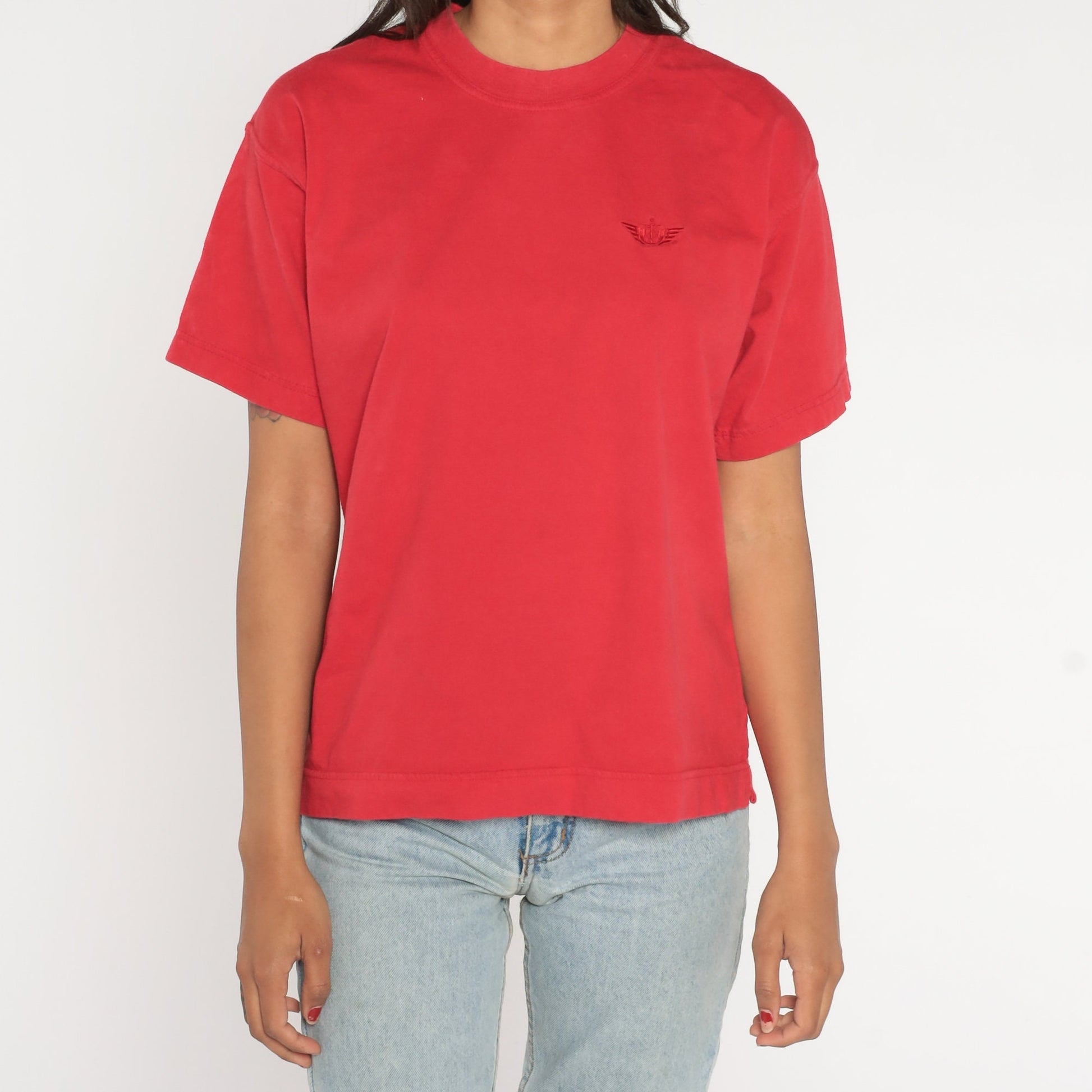90s Dockers Red T-Shirt Embroidered Anchor Logo Cotton Tee Large