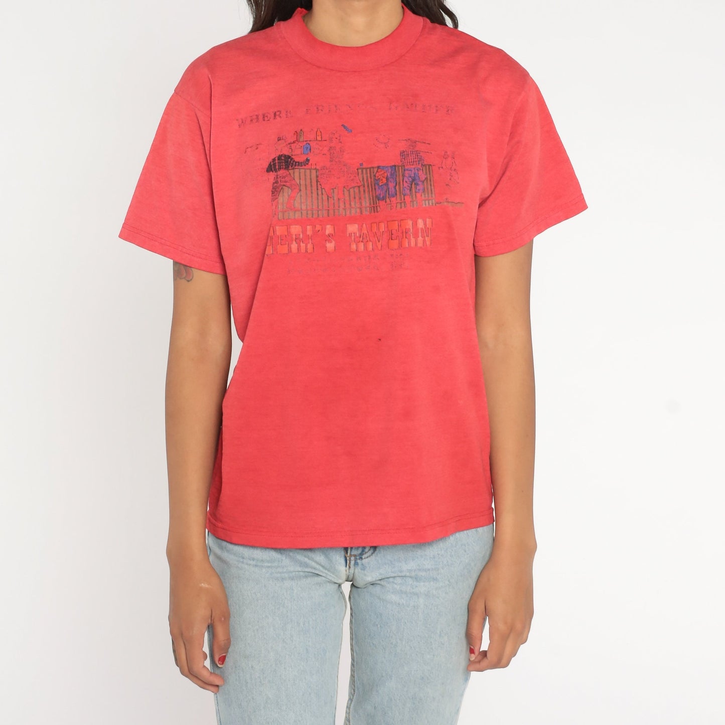 90s Jeri's Tavern Albuquerque Graphic T-Shirt Red Faded Small S