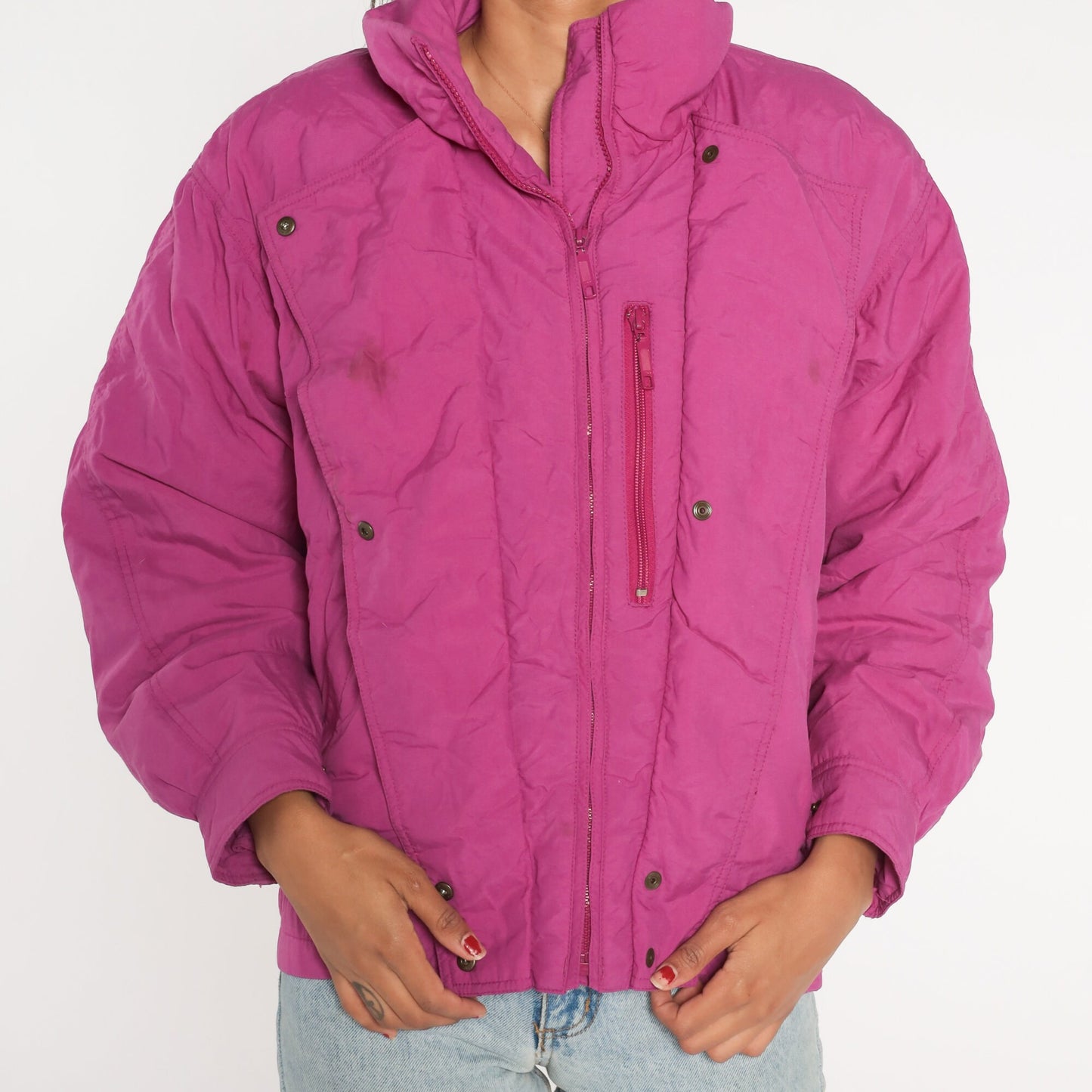 90s Eddie Bauer Fuchsia Pink Down Puffer Ski Jacket Medium