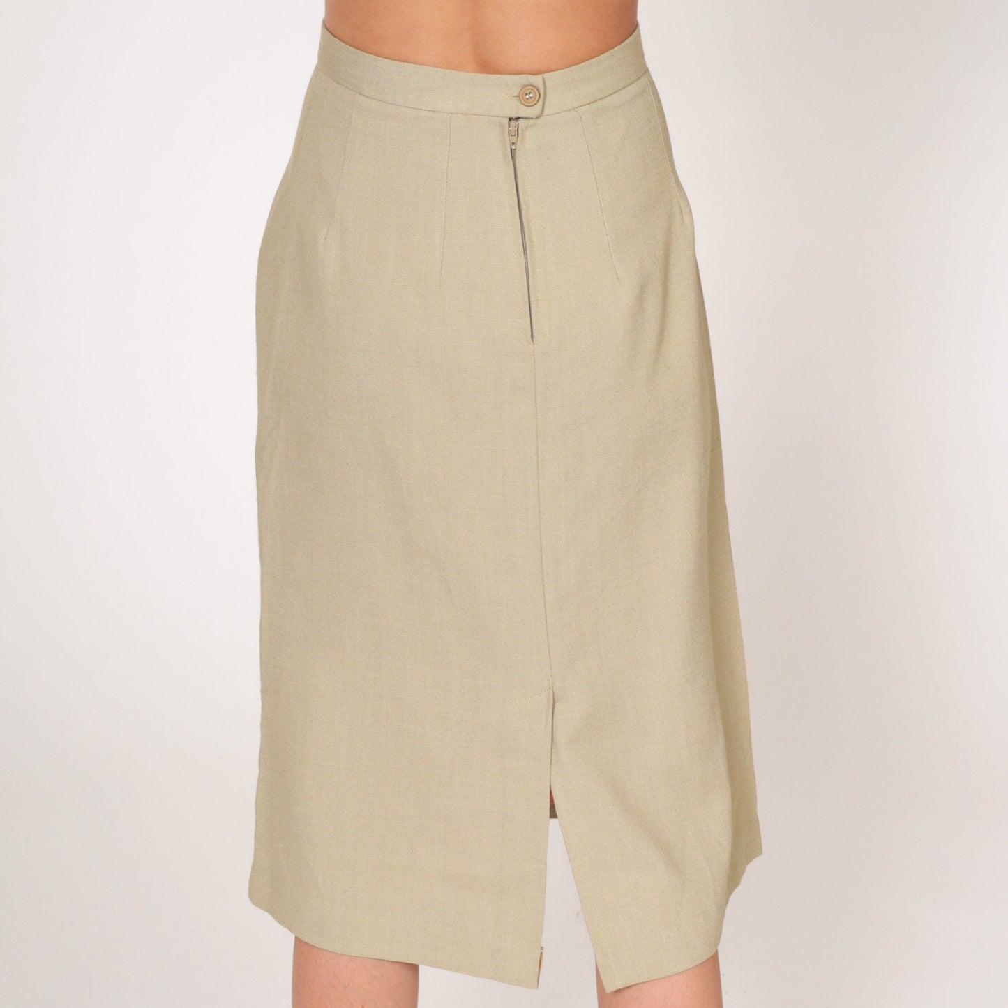 80s Khaki Midi Skirt High Waisted Pencil Tan Vintage Extra Small