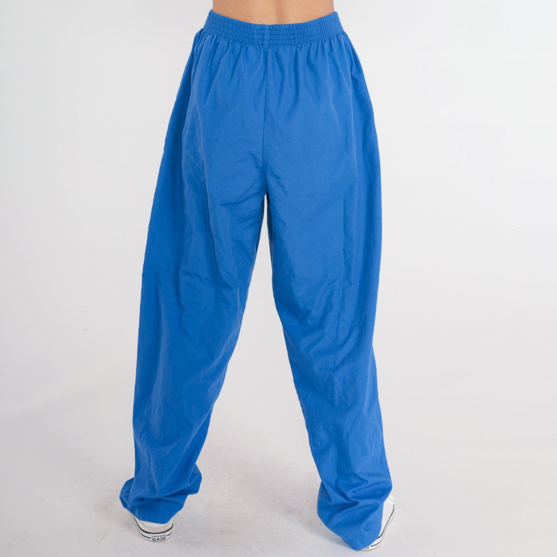 80s Blue Track Pants Elastic Waist Vintage Joggers Small Medium