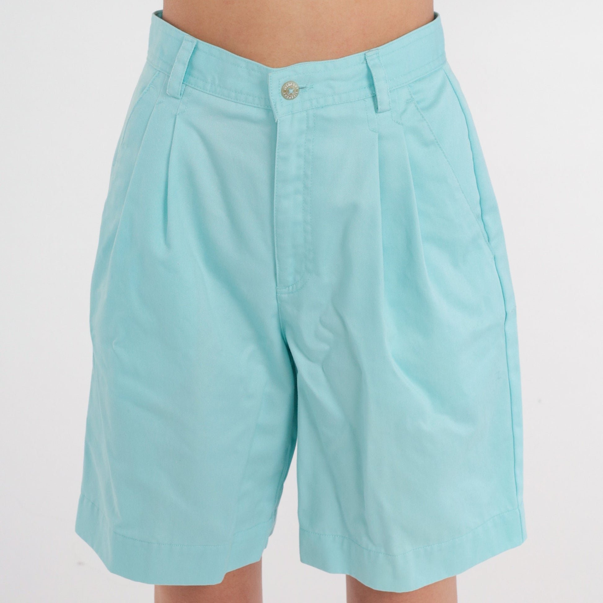 90s Liz Claiborne Blue Pleated High-Waist Bermuda Shorts Cotton Small