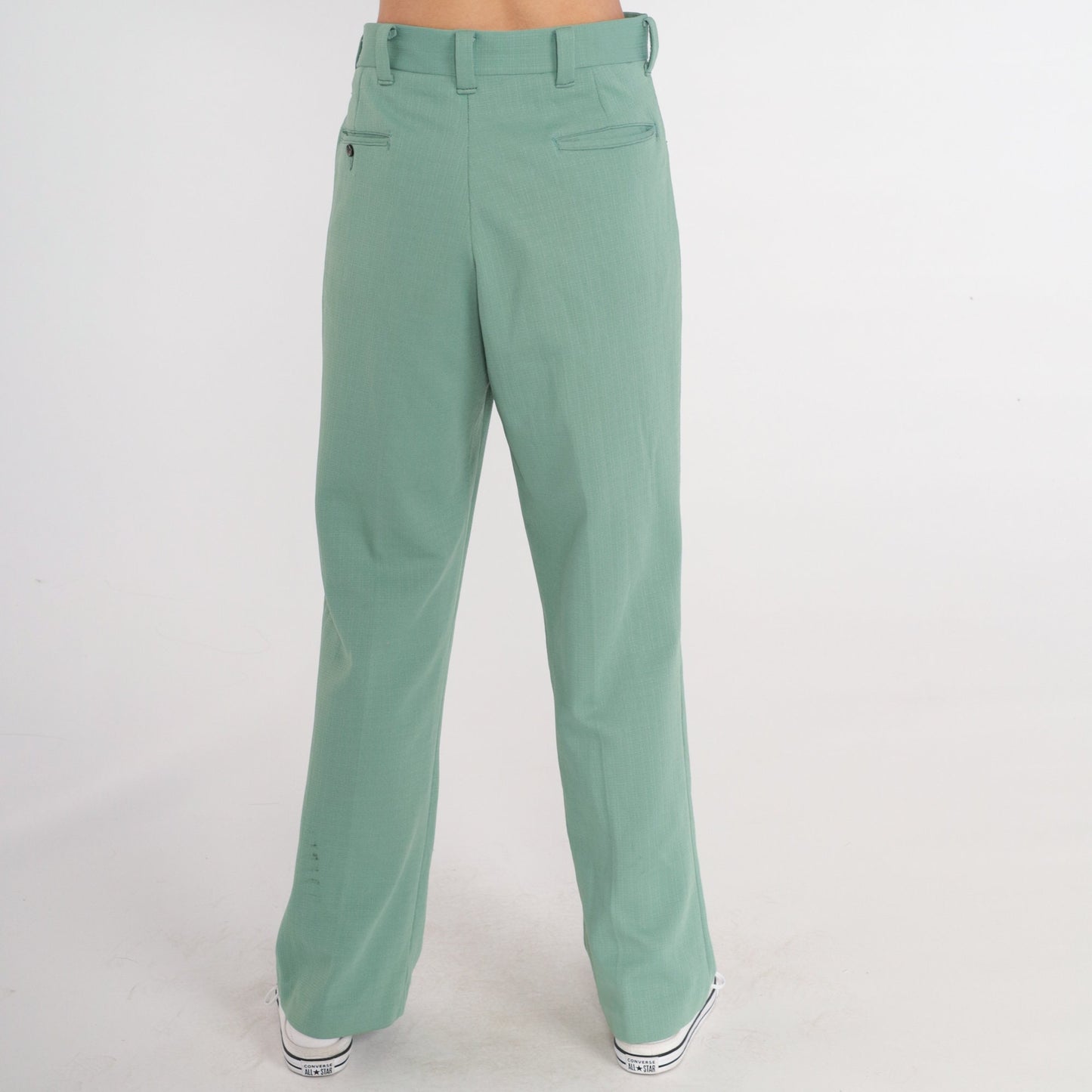 70s Green High-Waisted Straight Leg Trousers Pleated Crease Medium