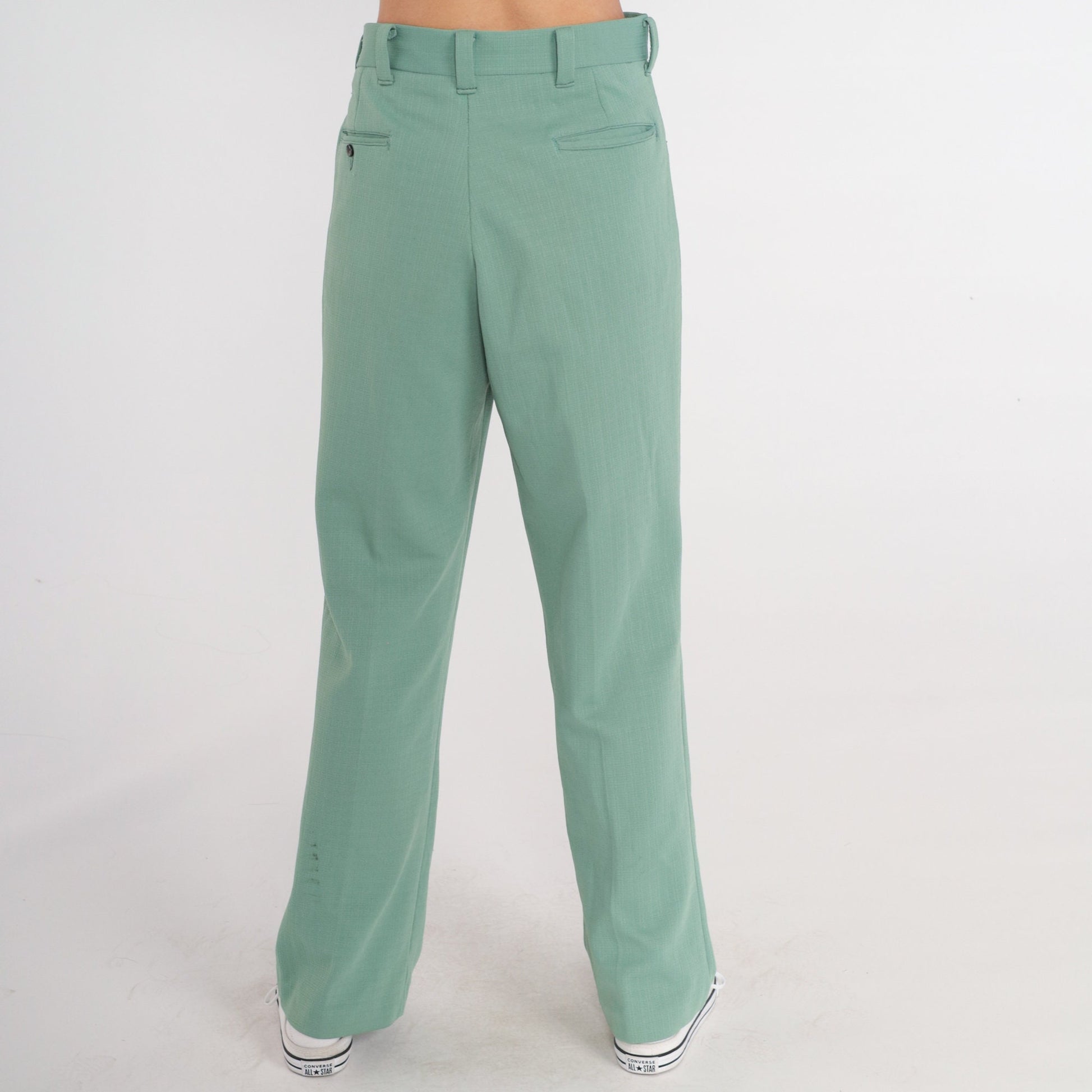 70s Green High-Waisted Straight Leg Trousers Pleated Crease Medium