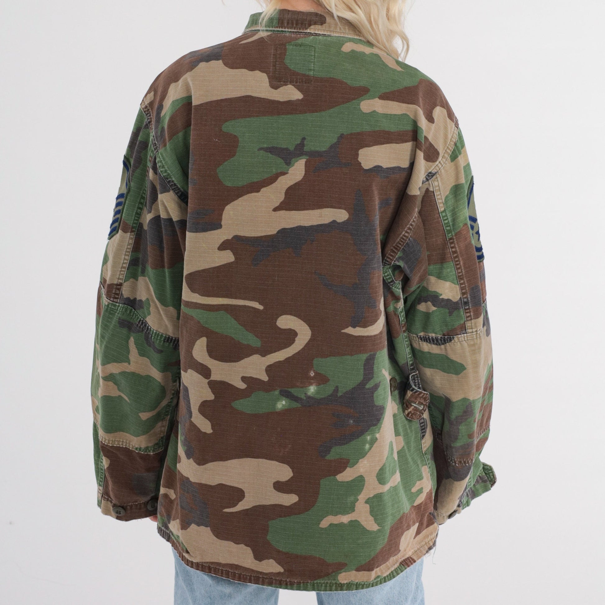 90s Camouflage Army Shirt Button Up Cargo Pockets Green Men's Medium