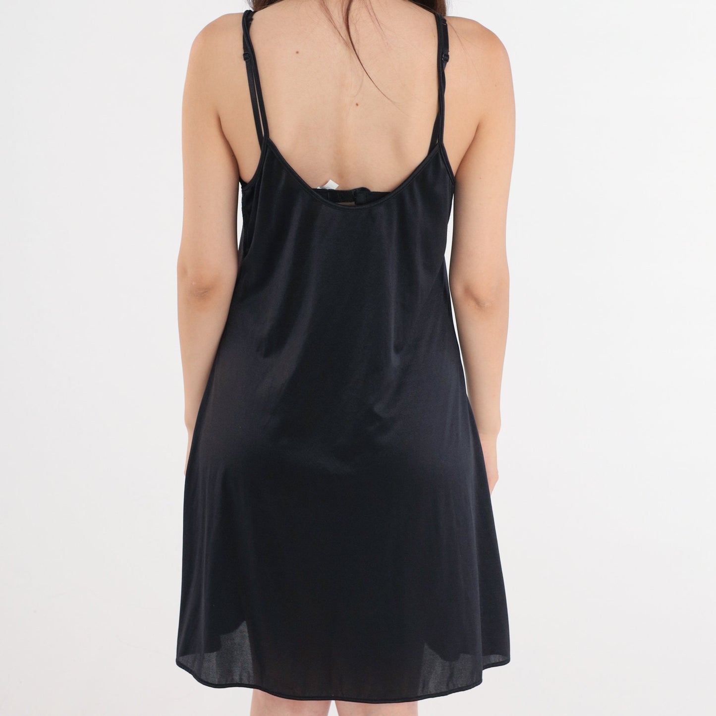 Y2K Black Sheer Lace Slip Dress Spaghetti Strap Mini Nightgown Large L