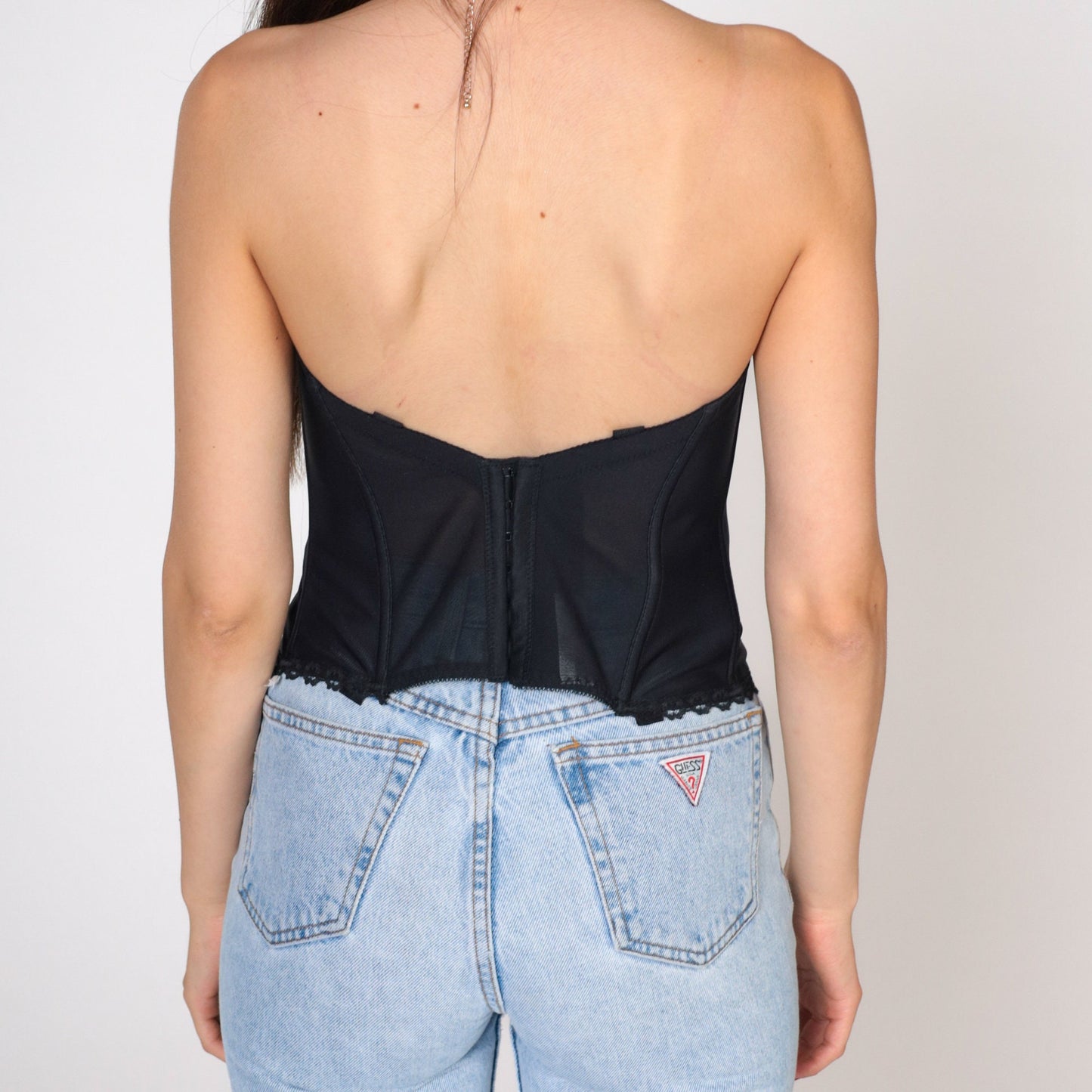 90s Black Lace Bustier Bra Top Underwire Sweetheart Neckline Small