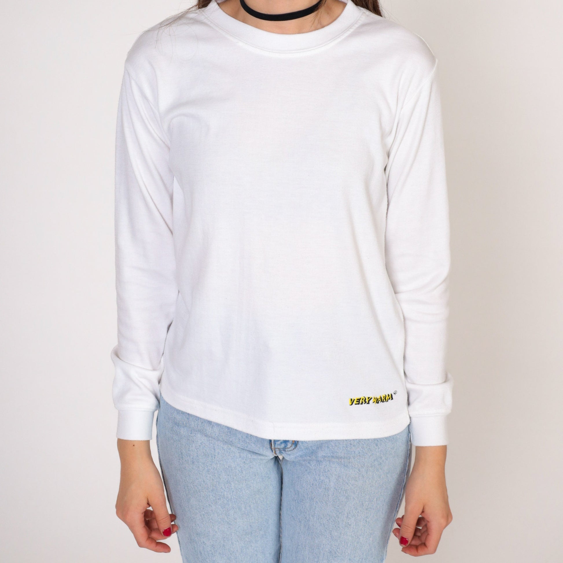 00s Very Warm Thermal Long Sleeve Shirt White Crew Neck Medium