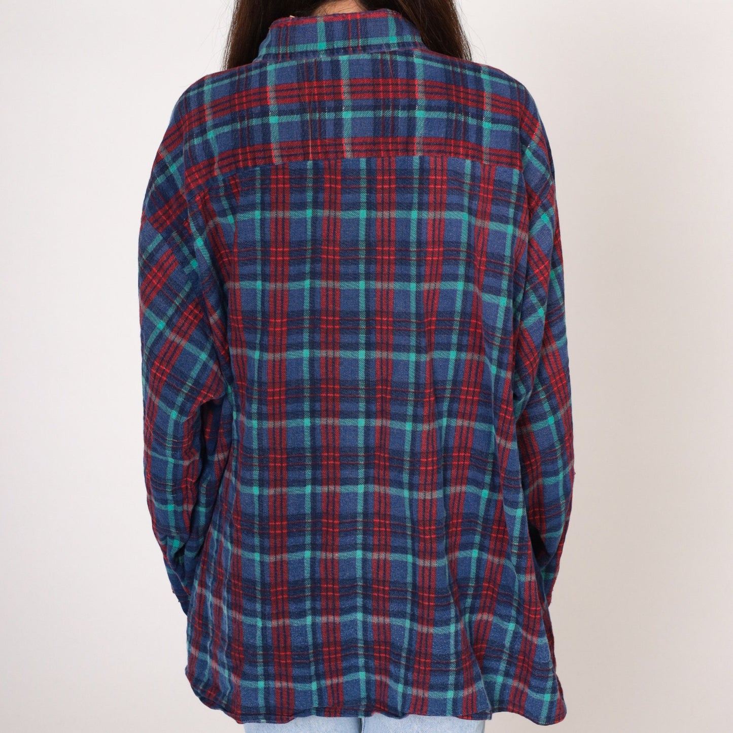 90s Saugatuck Dry Goods Flannel Shirt Blue Red Plaid Cotton Button Up Extra Extra Large XXL