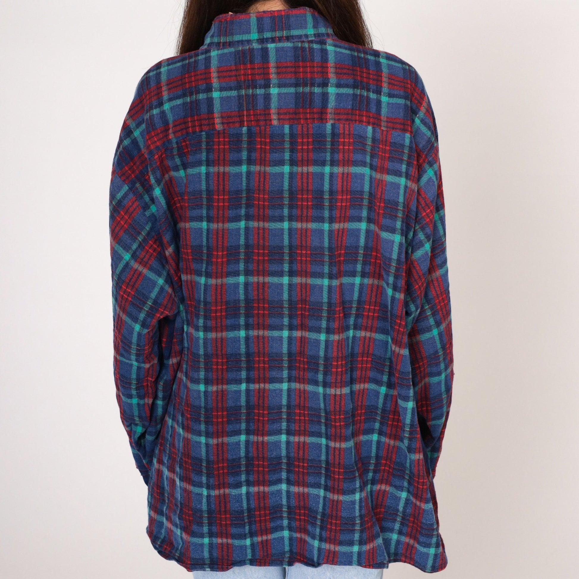 90s Saugatuck Dry Goods Flannel Shirt Blue Red Plaid Cotton Button Up Extra Extra Large XXL
