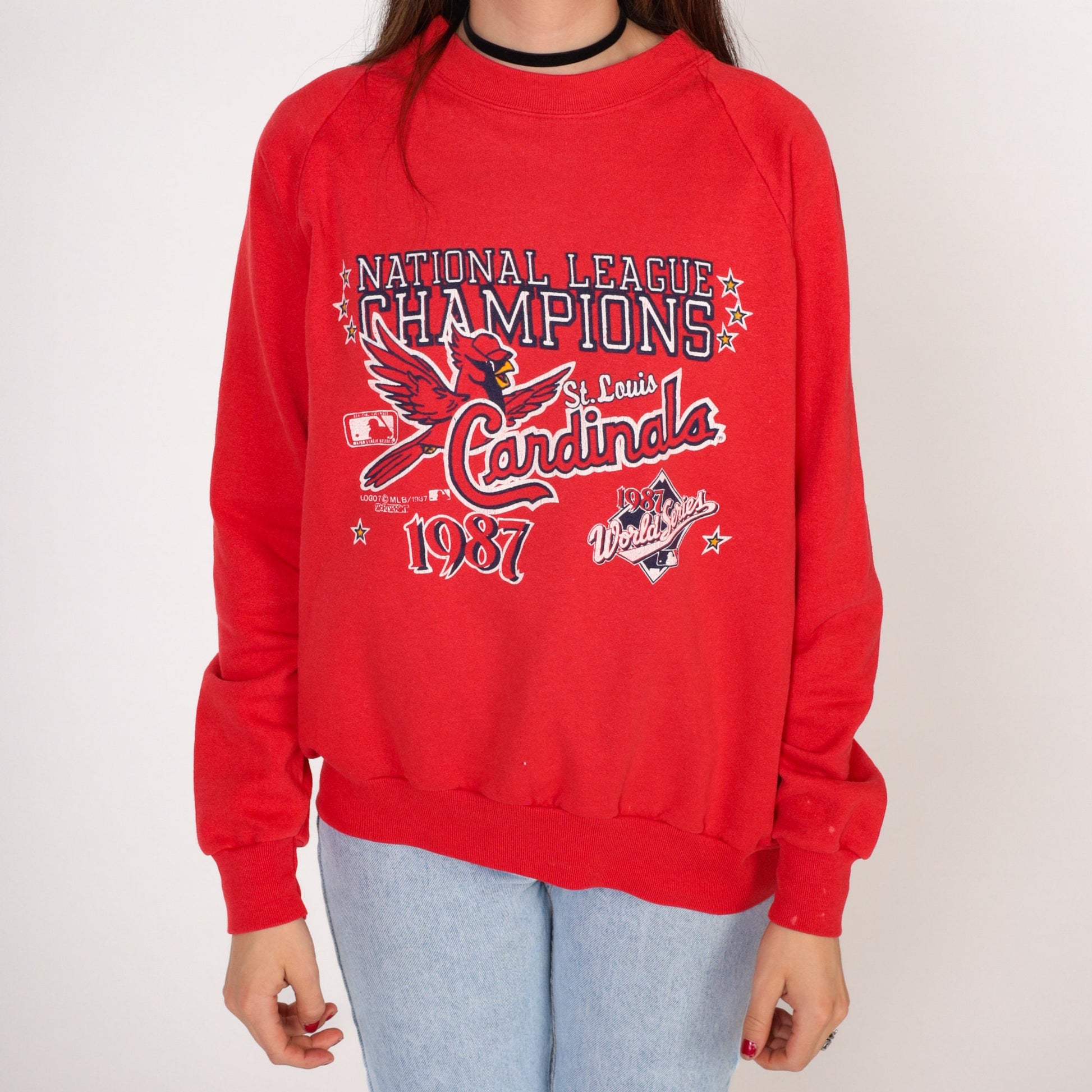 1987 St Louis Cardinals World Series Champions Sweatshirt Red Raglan 80s Small