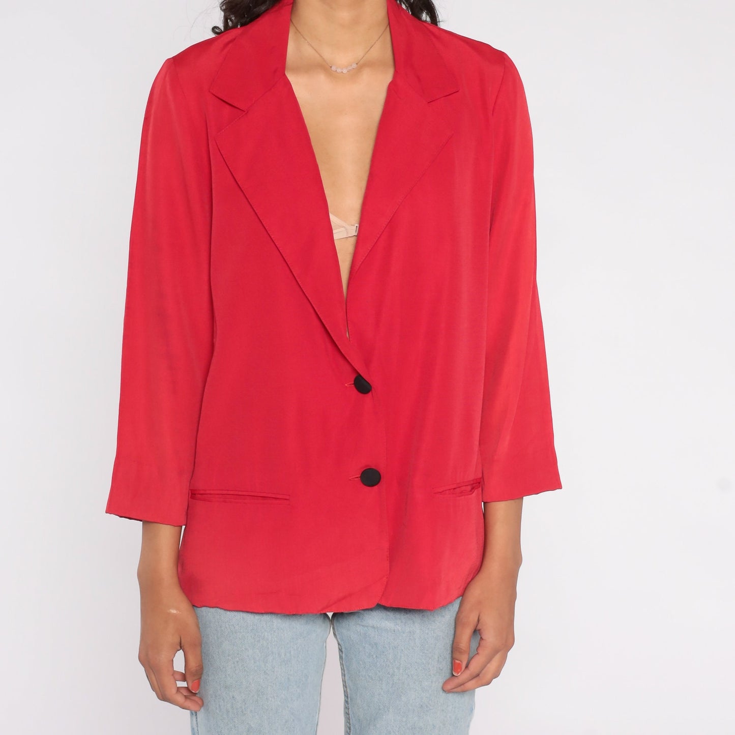 90s Casa Blanca Red Blazer Two Button Deep V Neckline Small 6