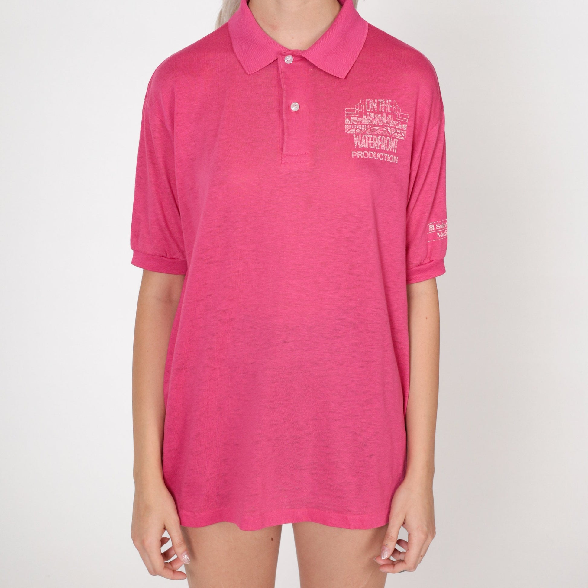 90s On The Waterfront Production Polo Shirt Pink Collared Medium