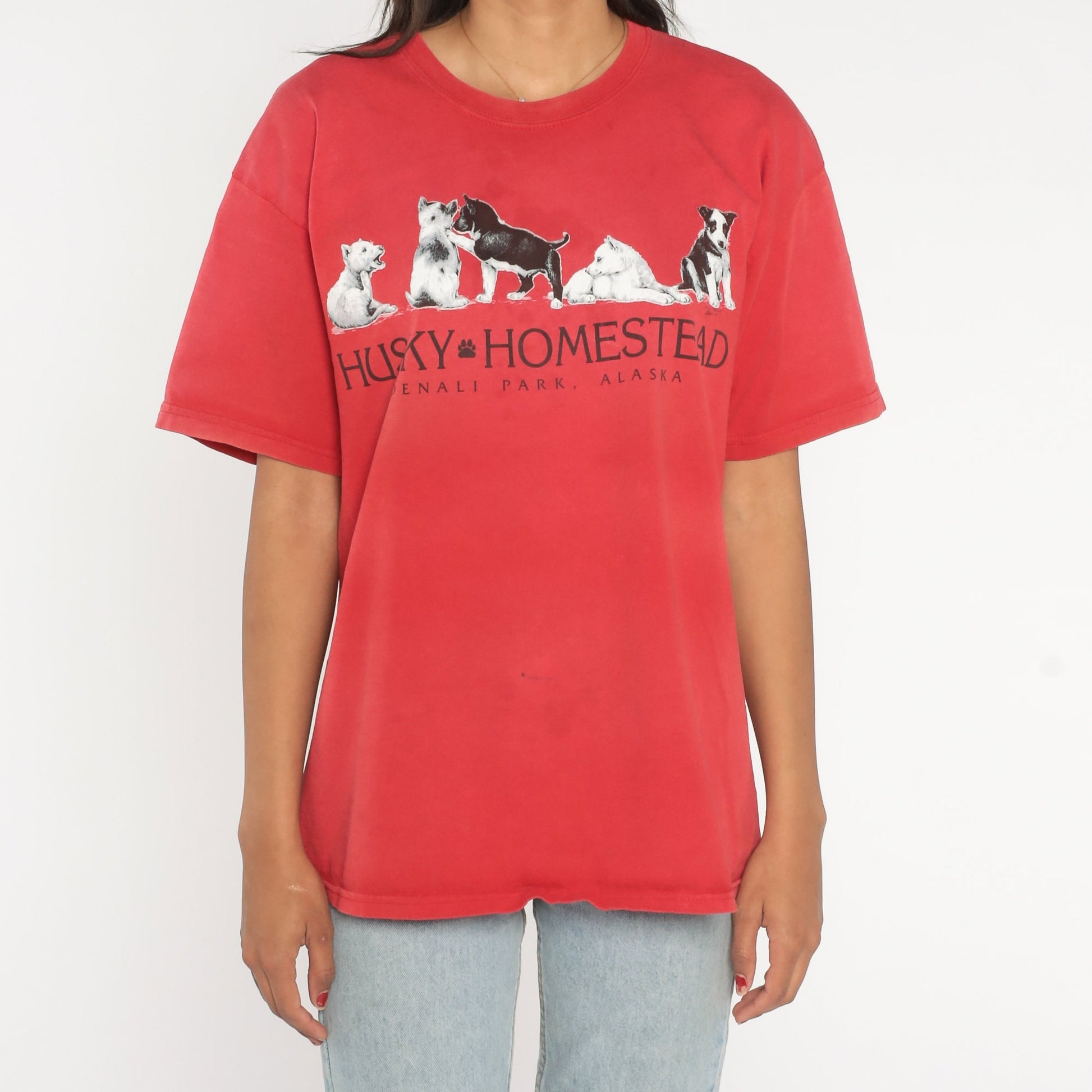 90s Husky Homestead Denali National Park Alaska Graphic Tee Red Large L