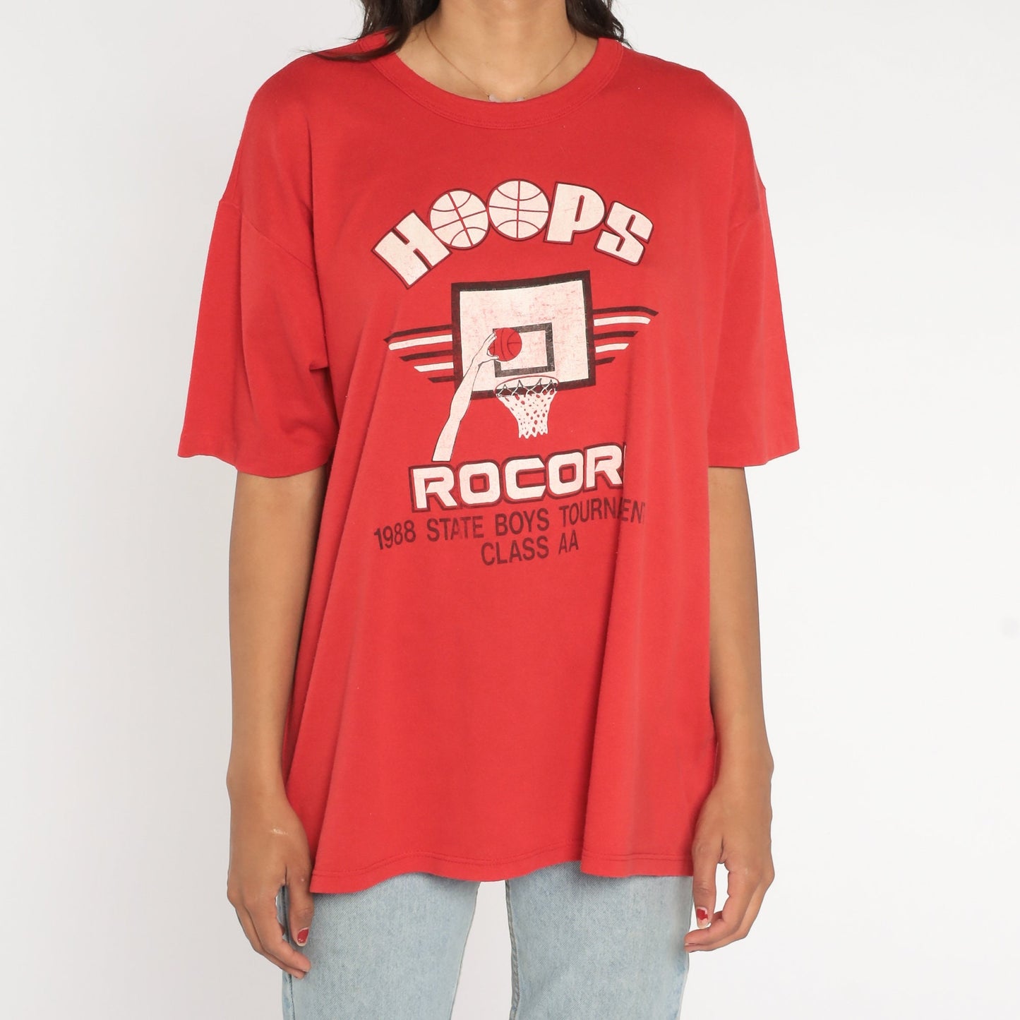80s Rocori Hoops Basketball T-Shirt 1988 State Tournament Champs Red Extra Large