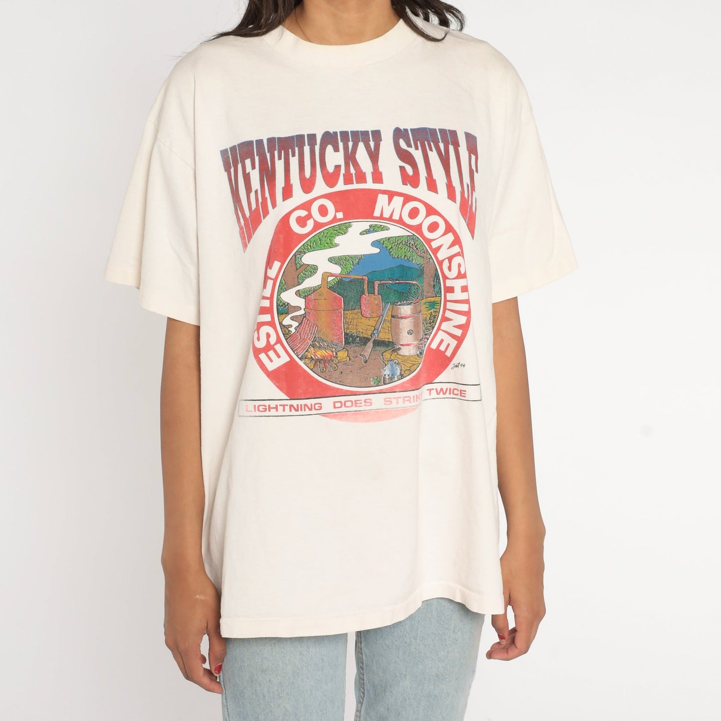 90s Estill County Kentucky Moonshine Graphic T-Shirt Cotton Single Stitch Extra Large