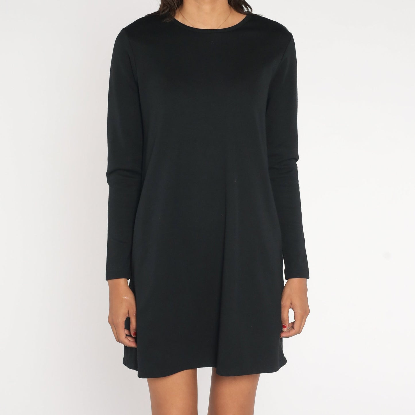 90s Liz Claiborne Black Mini Shift Dress Long Sleeve Small S
