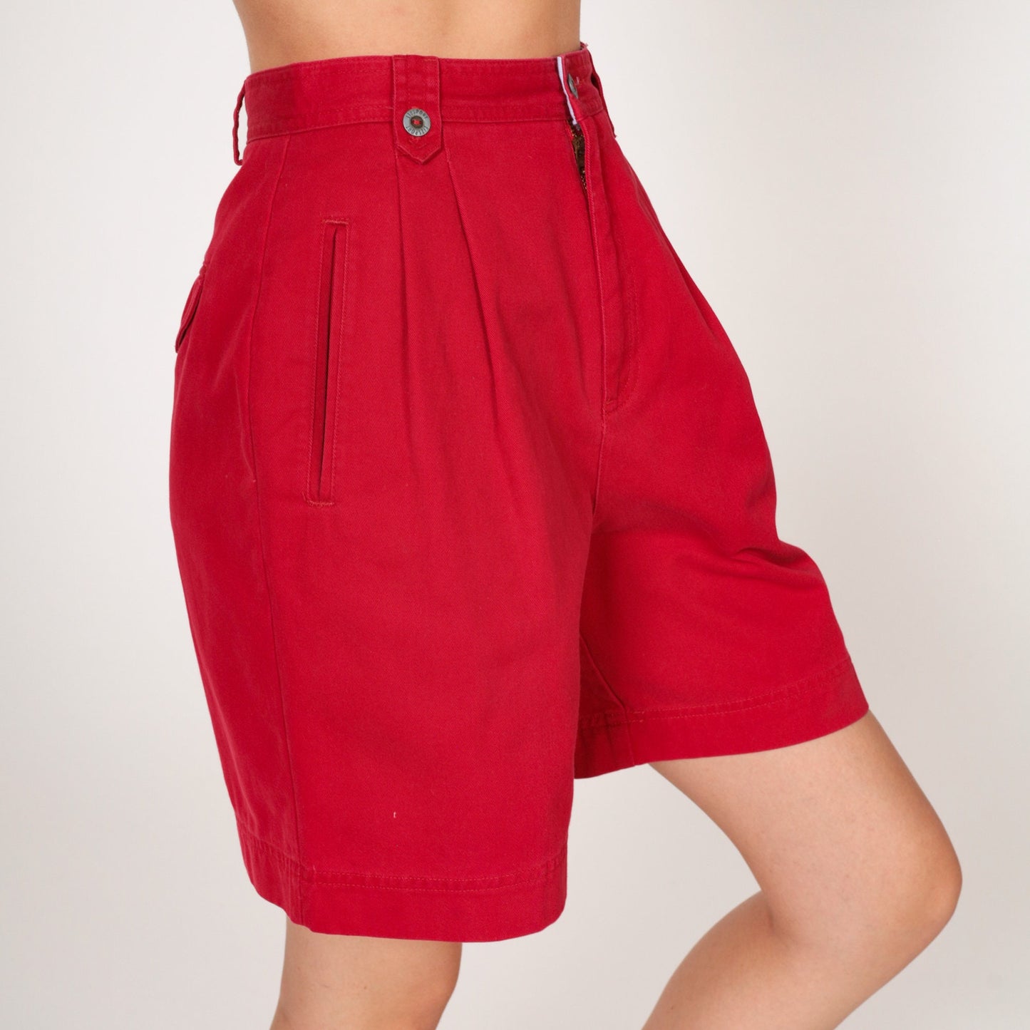 90s Liz Claiborne Red Pleated High-Waist Shorts Cotton Extra Small