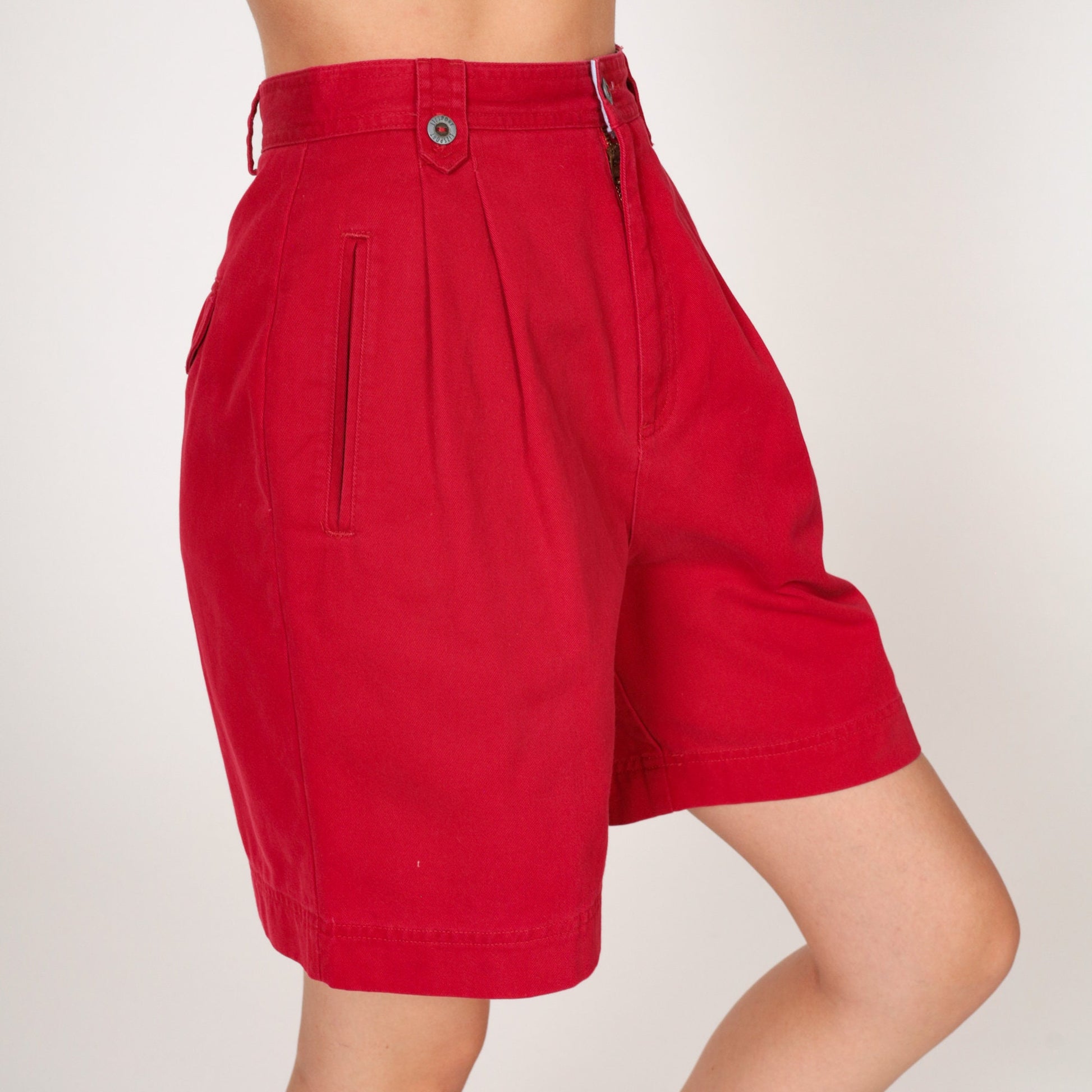 90s Liz Claiborne Red Pleated High-Waist Shorts Cotton Extra Small