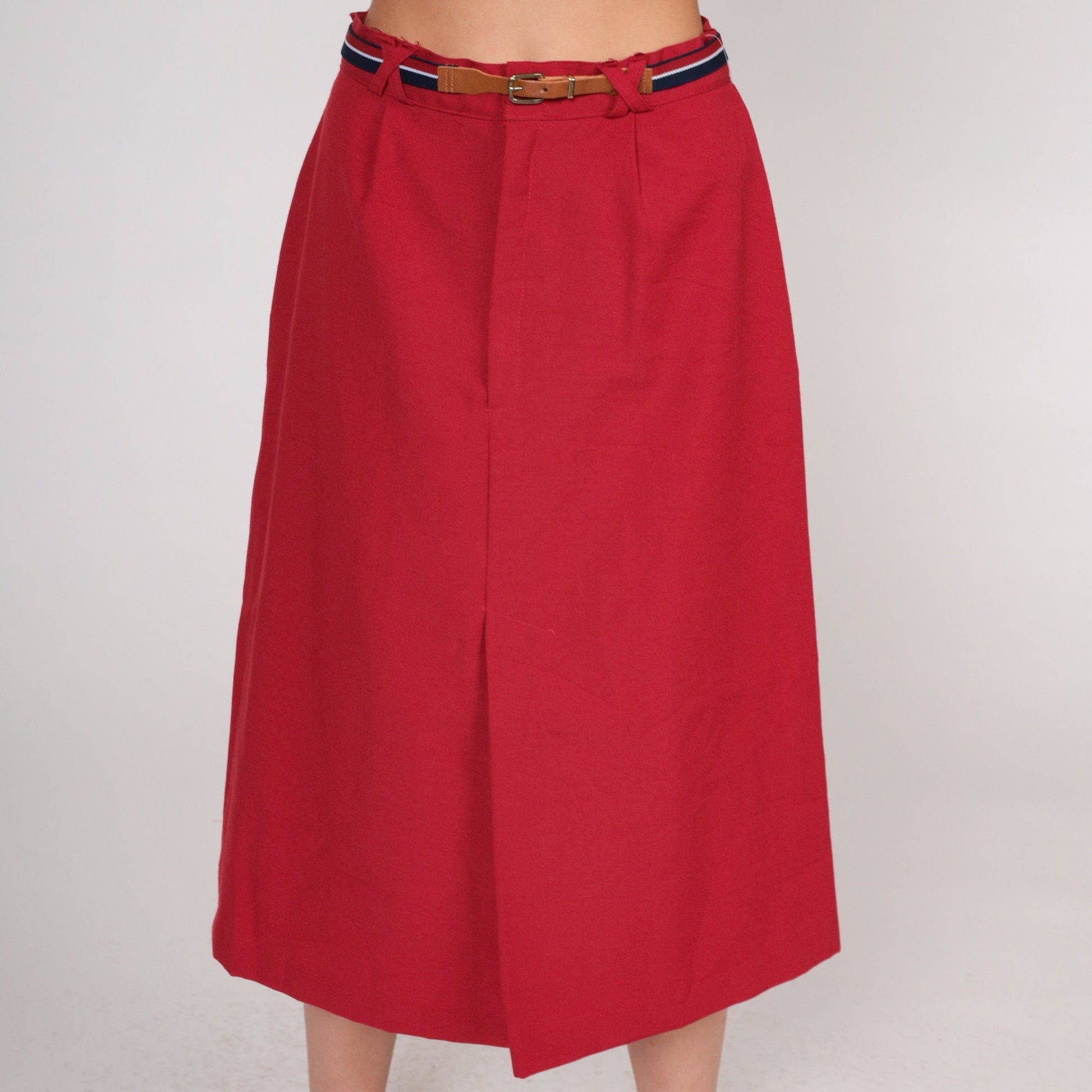 80s Cleveland Street Togs Red Midi Skirt High Waist A-Line Small