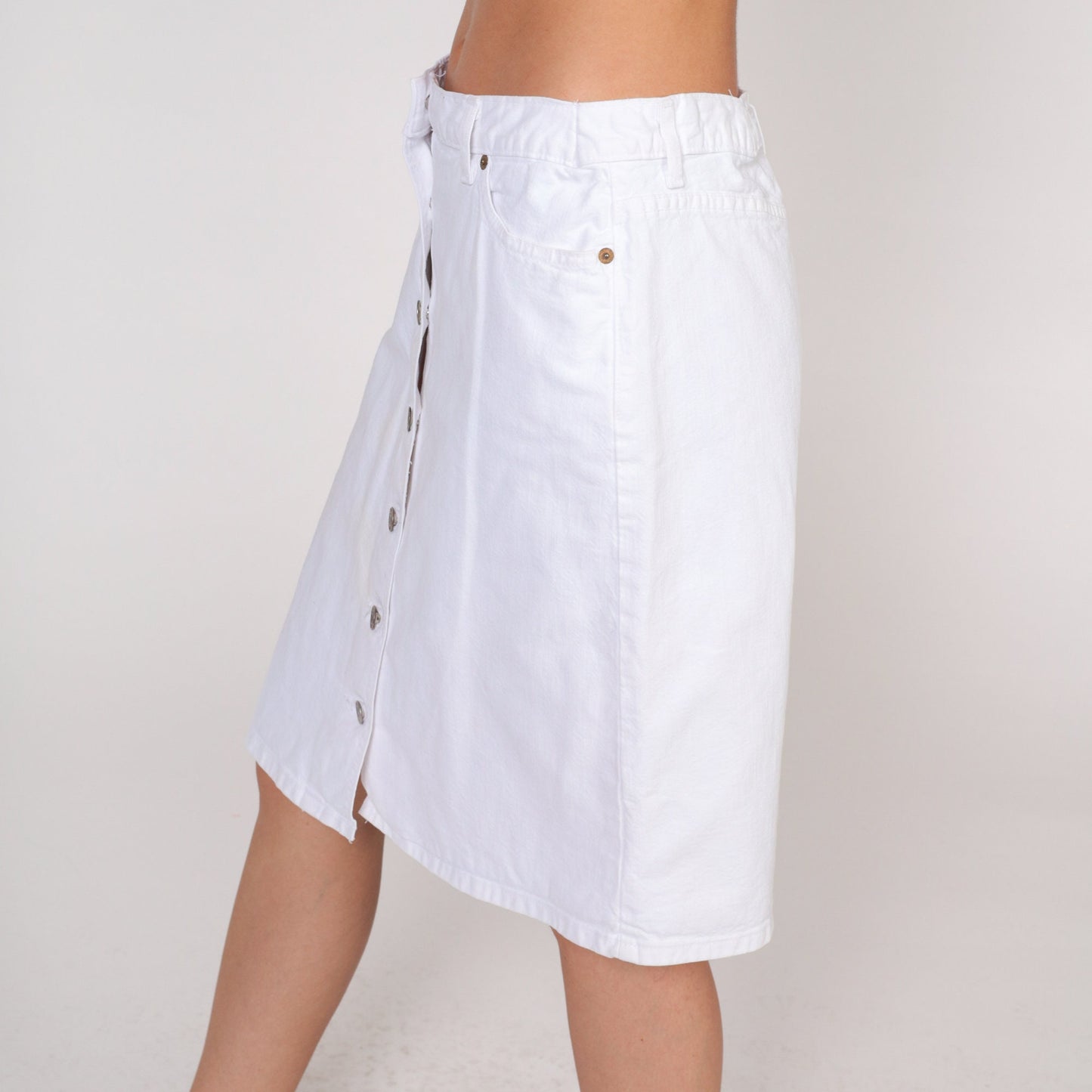90s Guess White Denim Mini Skirt High Waisted Button Front Small 28