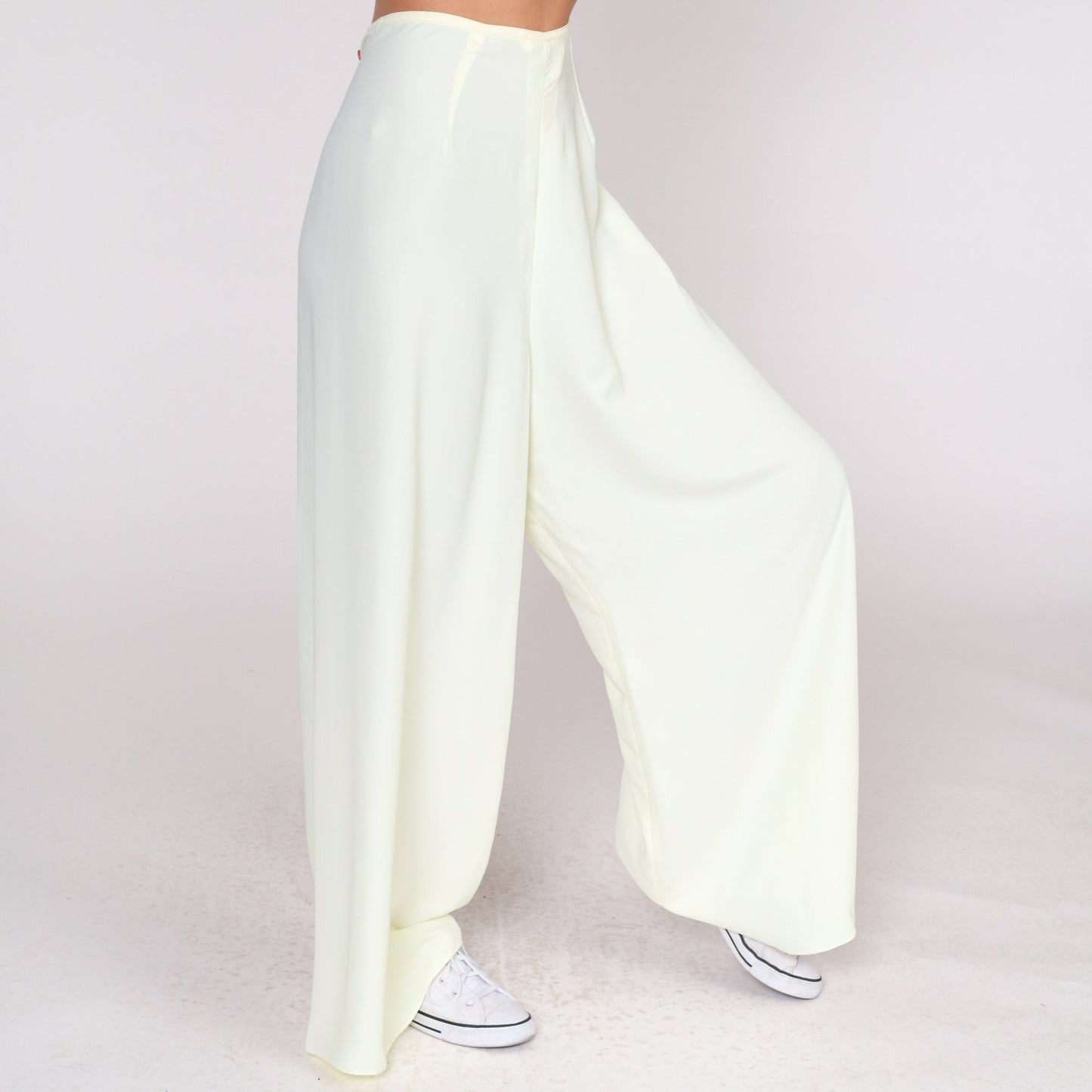 70s Pale Yellow Wide Leg Palazzo Pants High Waist Bell Bottom Medium