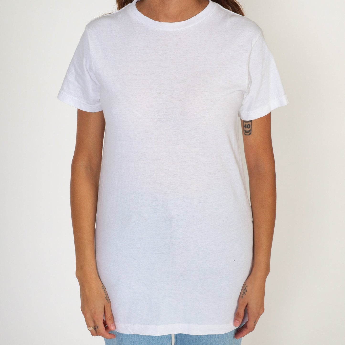 Y2K White Cotton Crew Neck T-Shirt Burnout Medium M