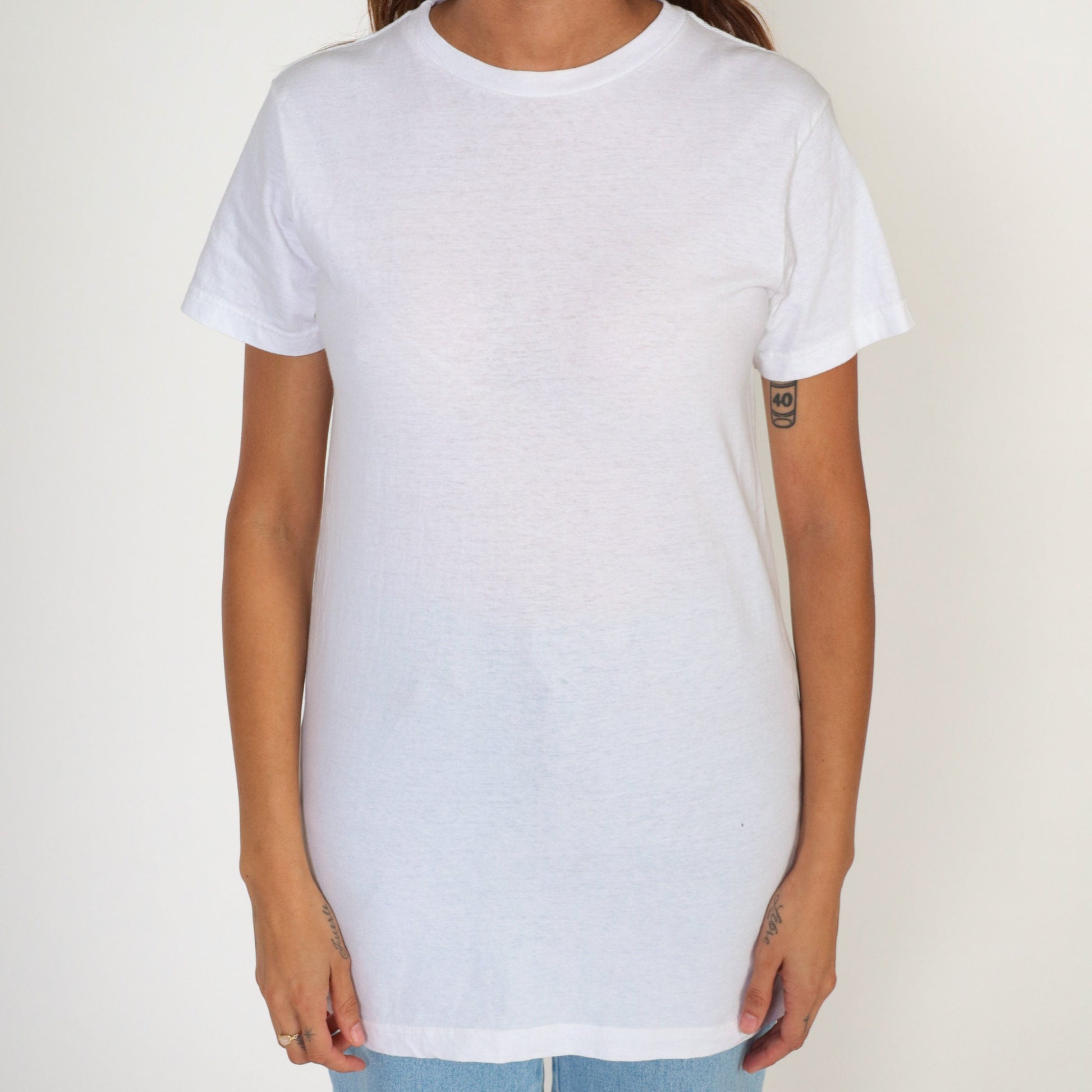 Y2K White Cotton Crew Neck T-Shirt Burnout Medium M