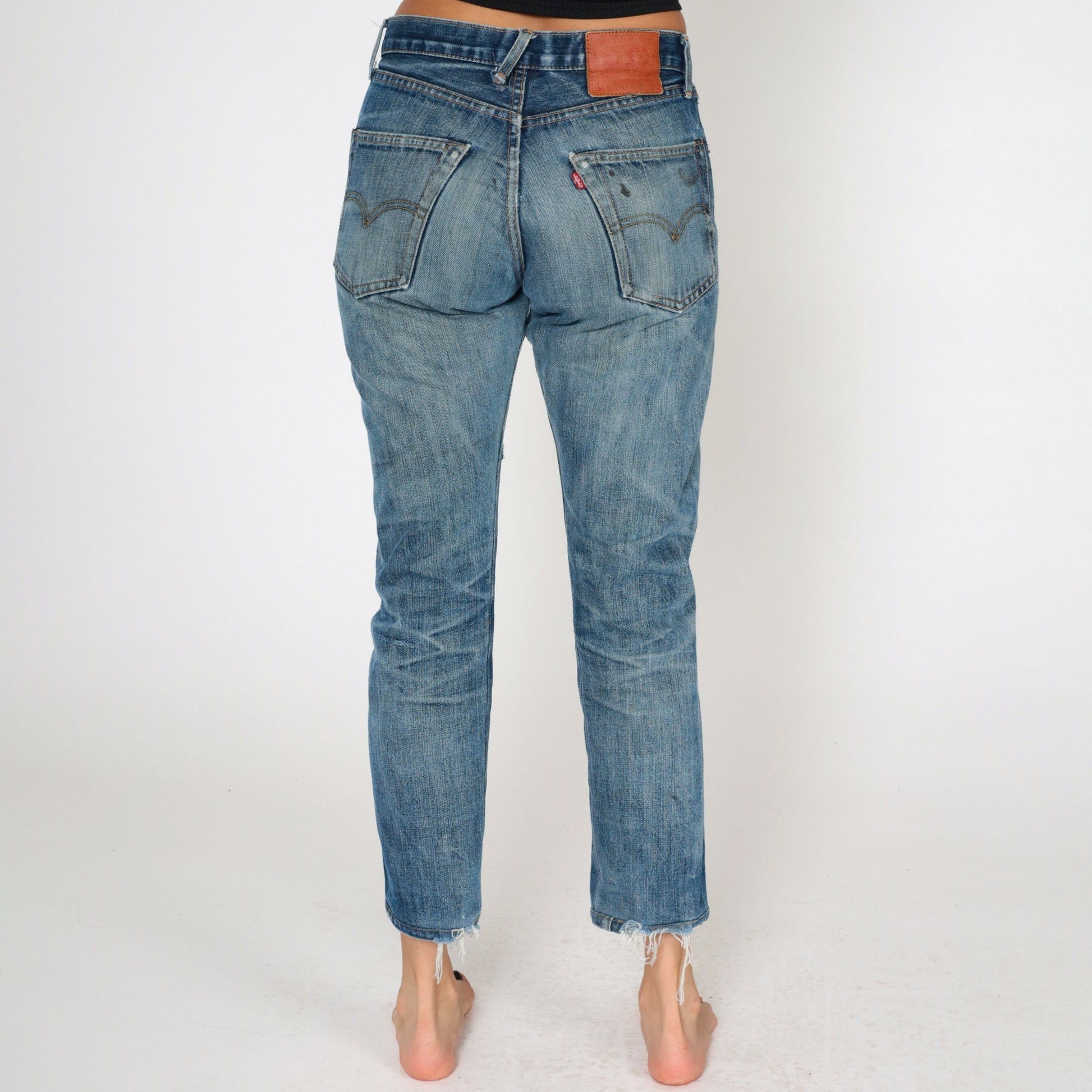90s Levis Big E Selvedge Jeans Distressed Ripped Denim Men's 29/30