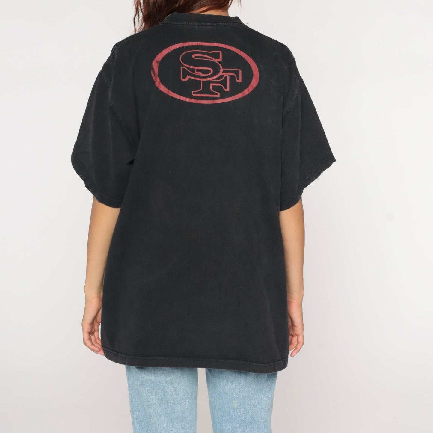 90s San Francisco 49ers NFL Football T-Shirt Black Graphic Tee Extra Large