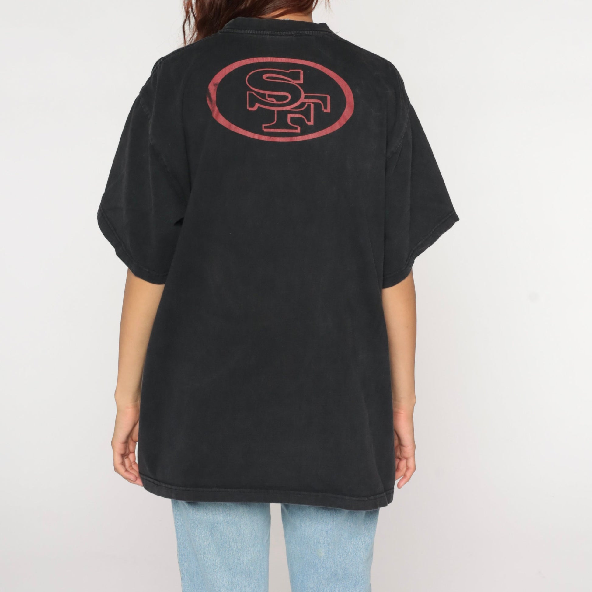90s San Francisco 49ers NFL Football T-Shirt Black Graphic Tee Extra Large