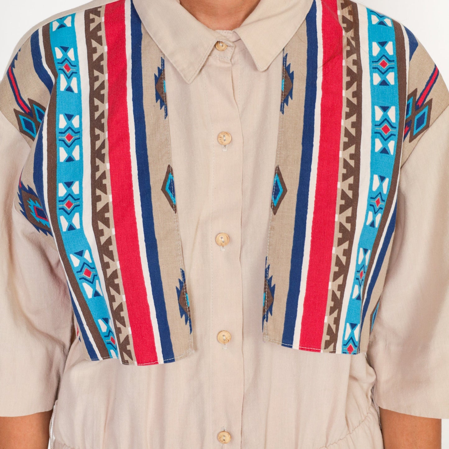 90s Southwestern Tan Midi Dress Button-Up High Waisted Pockets Large L