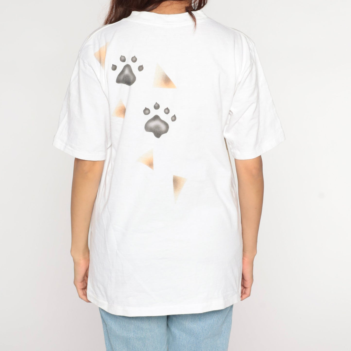 90s Oneita Lion T-Shirt White Gold Glitter Graphic Tee Medium