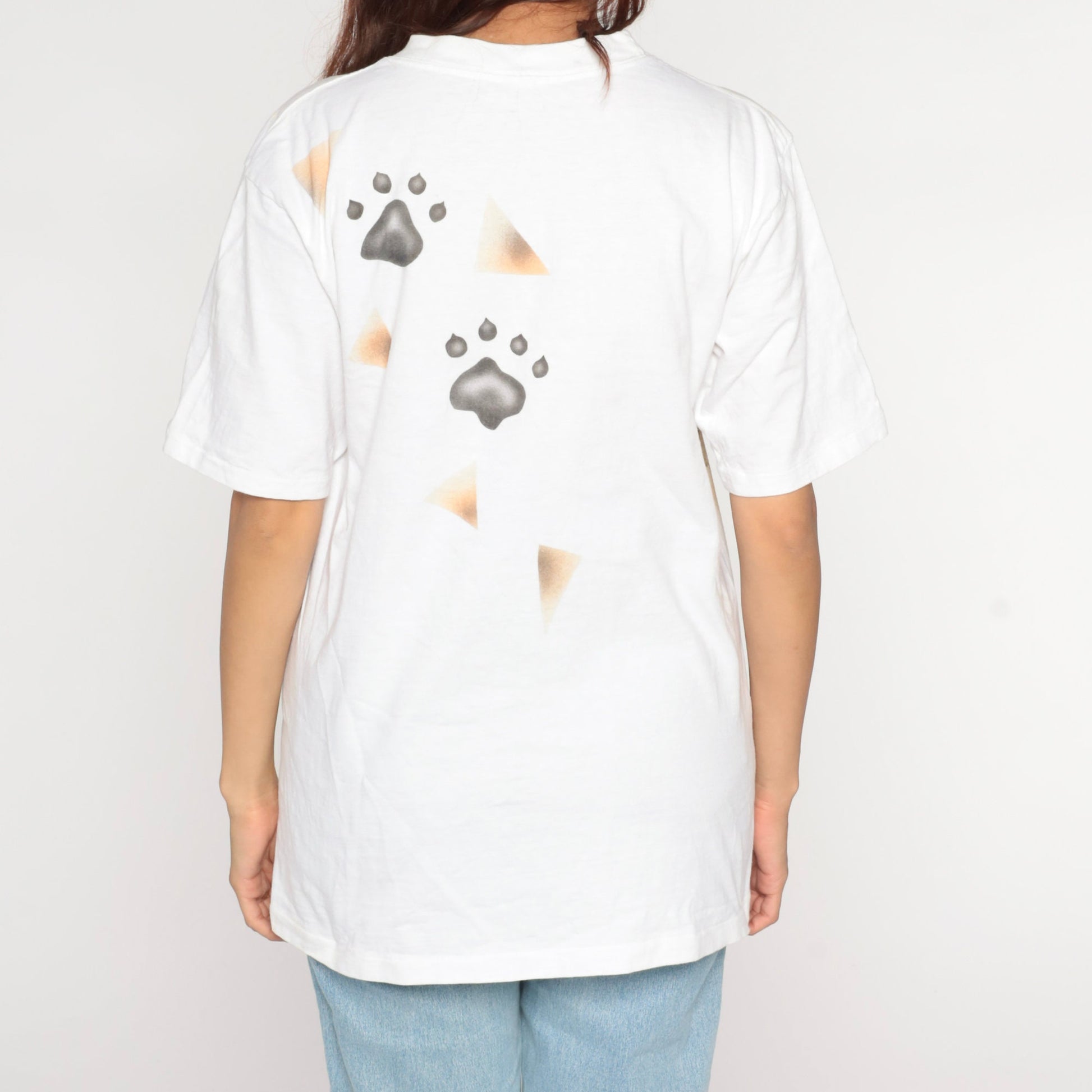 90s Oneita Lion T-Shirt White Gold Glitter Graphic Tee Medium