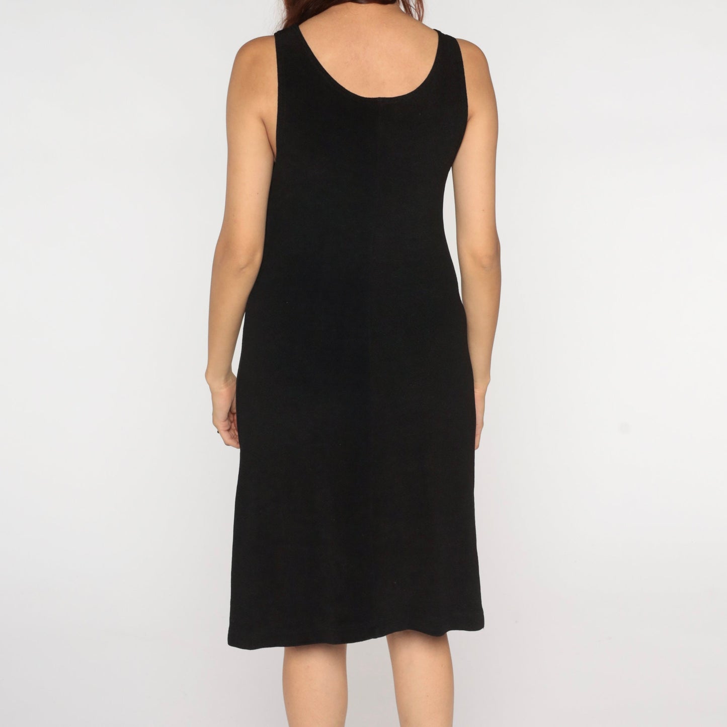 90s Black Bodycon Dress Sleeveless Scoop Neck Knee Length Medium