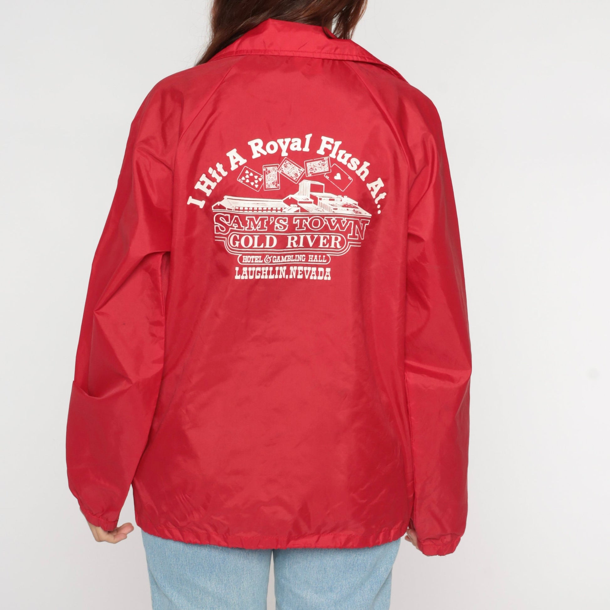 70s Auburn Sportswear Casino Windbreaker Red Sam's Town Gold River Laughlin Nevada Medium