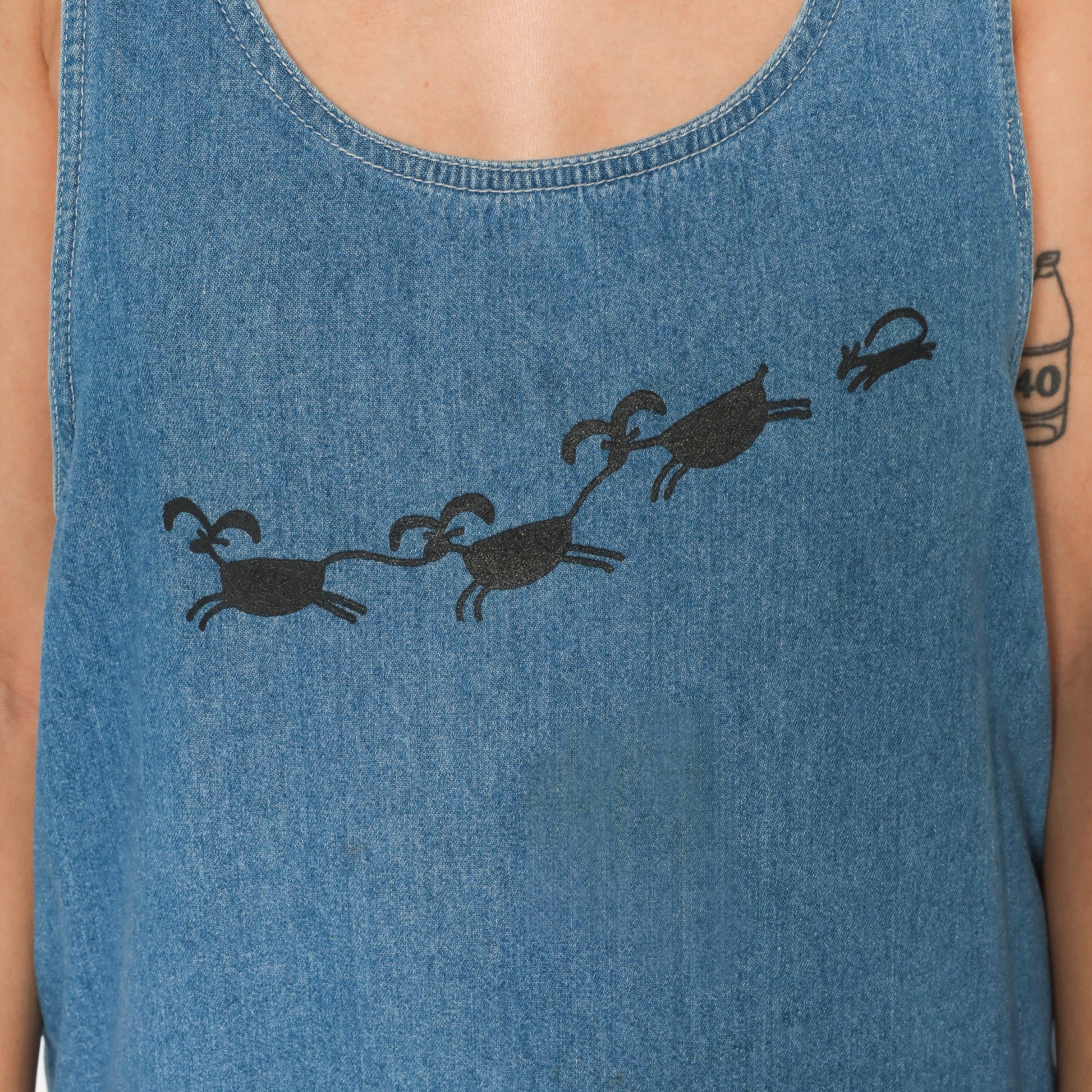 90s Boston Classics Denim Midi Dress Petroglyph Print Blue Large L
