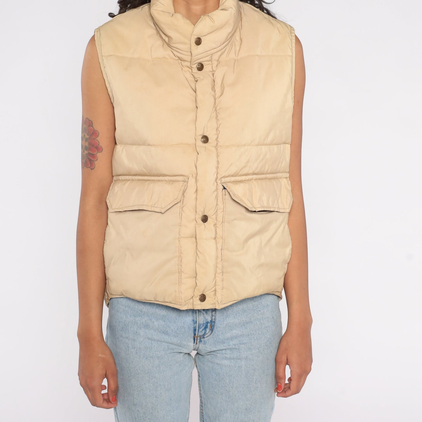 80s REI Goose Down Puffer Vest Cream Sleeveless Winter Medium