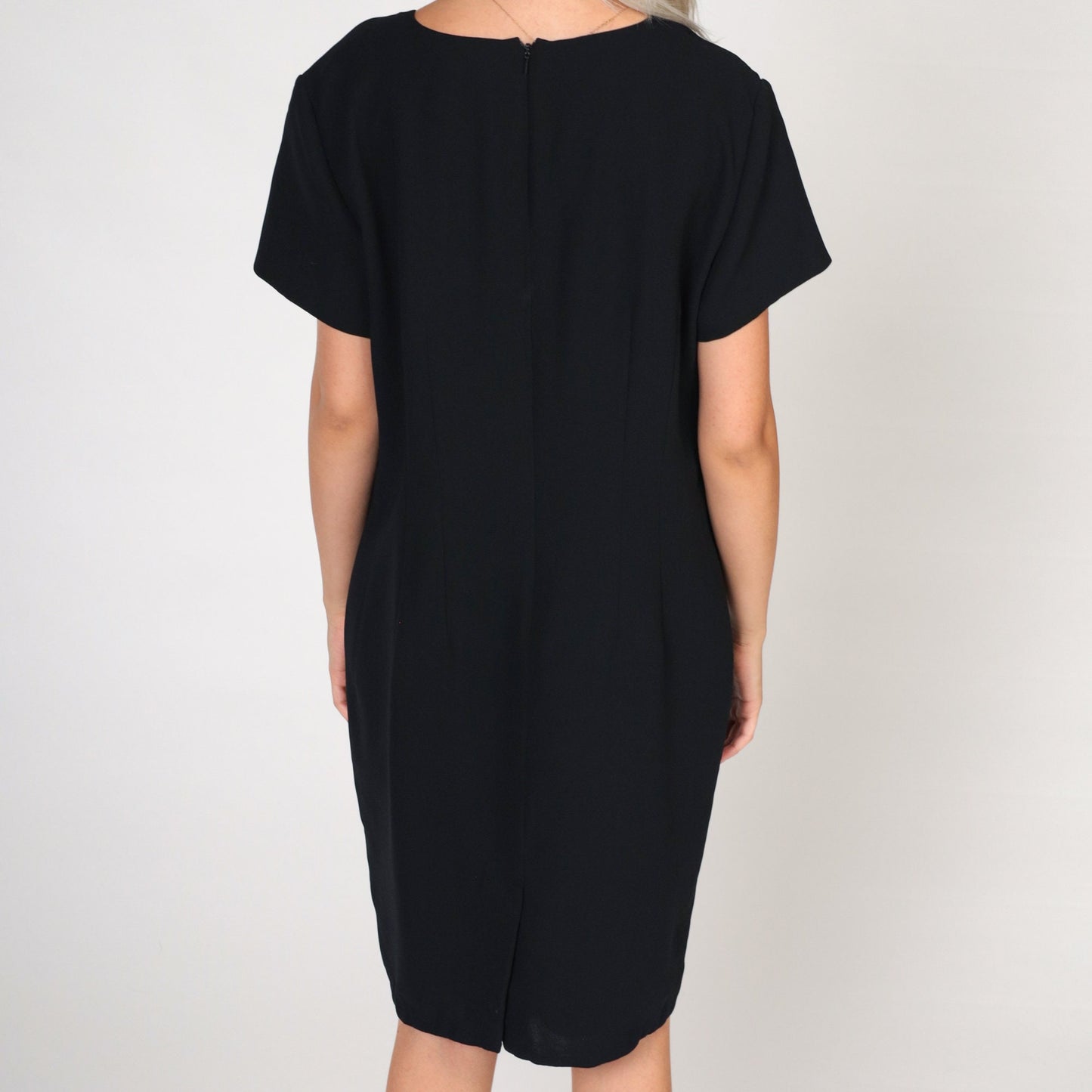 90s Black Mini Dress Sheath Cut Short Sleeve Petite 14