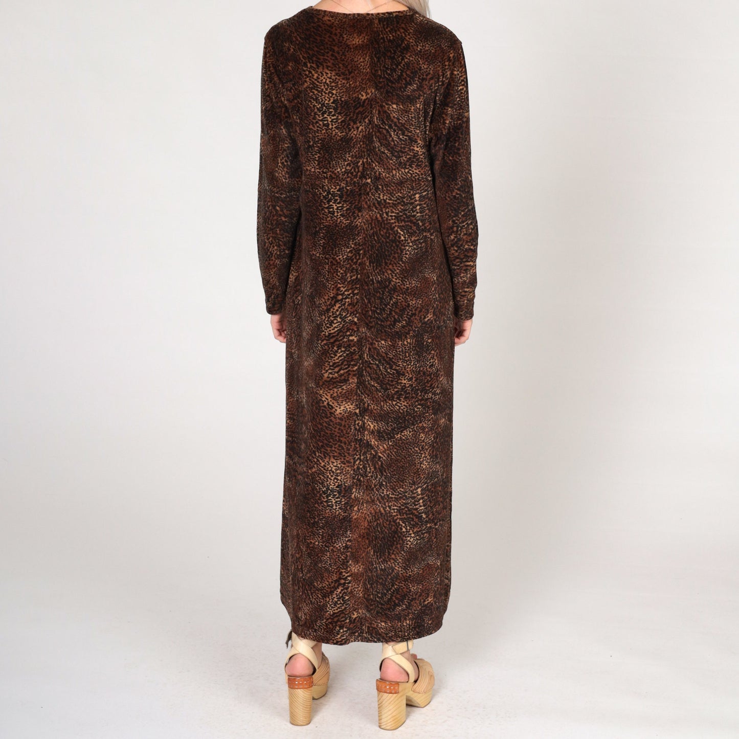 Y2K Jones New York Leopard Print Velour Midi Dress Long Sleeve Large