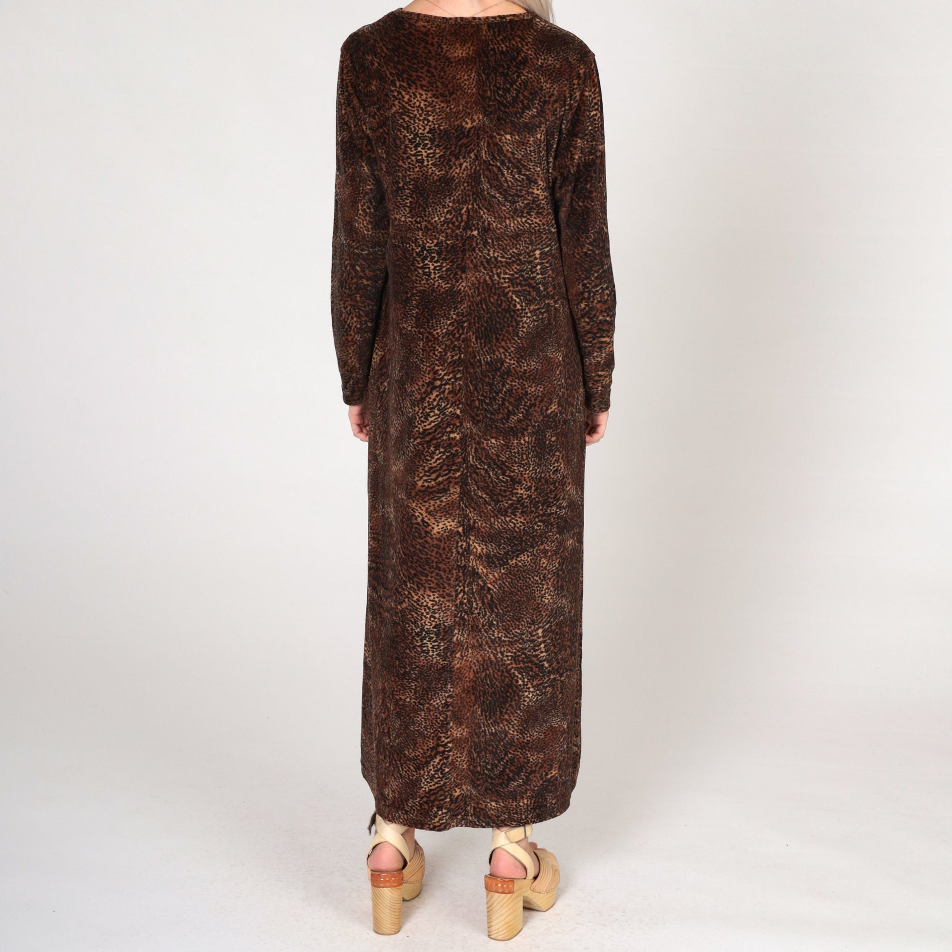 Y2K Jones New York Leopard Print Velour Midi Dress Long Sleeve Large