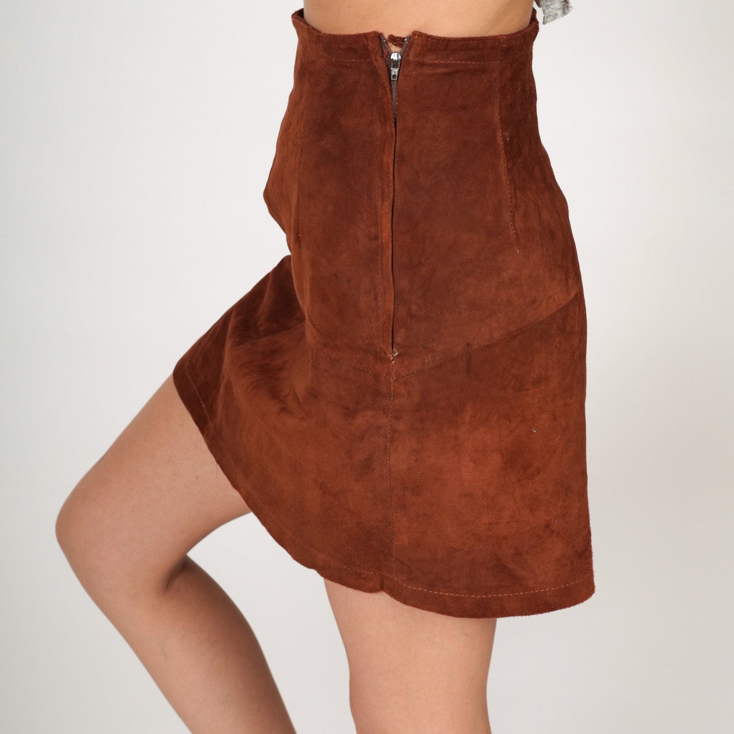 80s Brown Suede Mini Skirt High Waist Lace Up Pencil Cut Extra Small