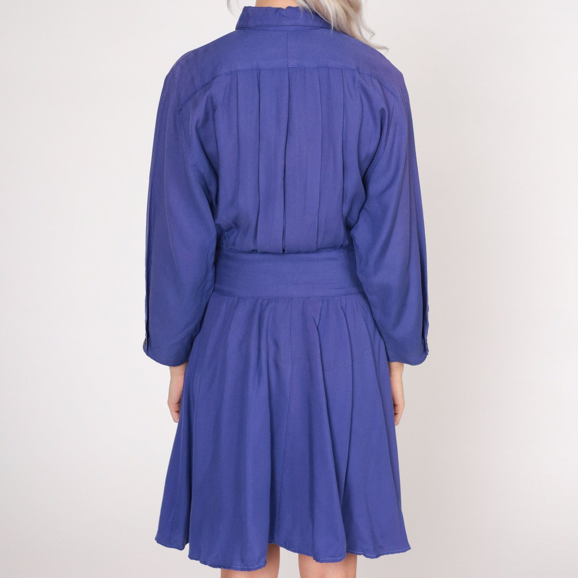 80s Moda International Purple Mini Dress Button-Up Collared High-Waisted Small