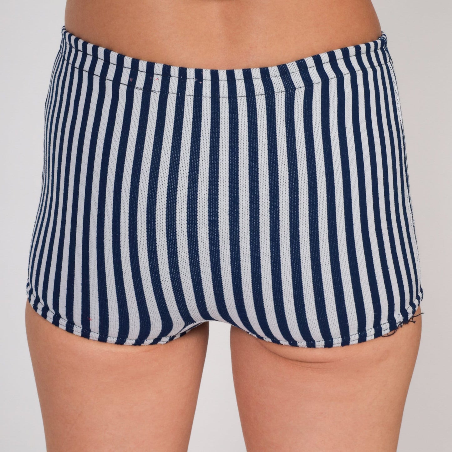 70s Striped Hotpants Blue Grey Shorts Elastic Waist XXS